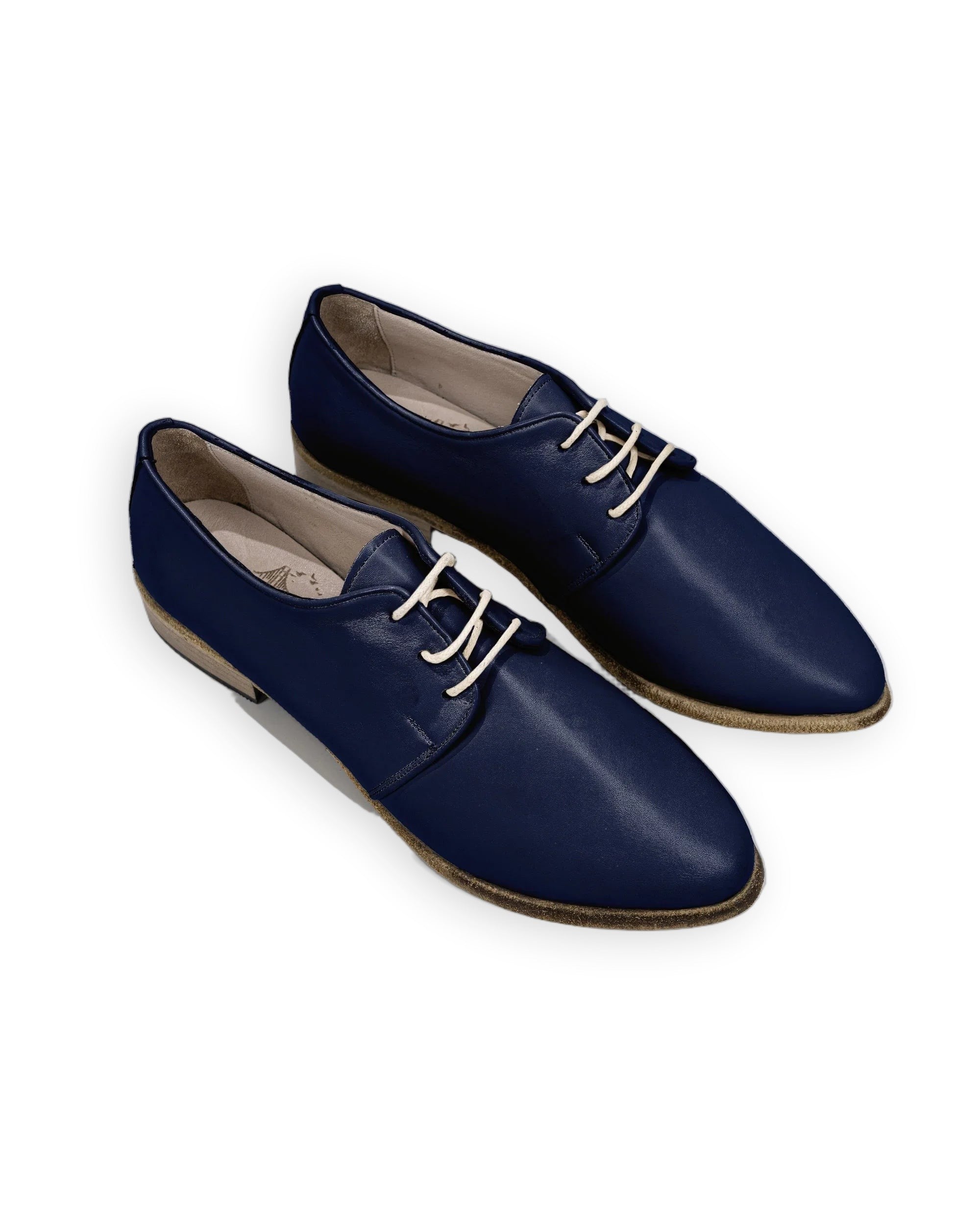 Women's Navy Blue Pointed Toe Oxford - Handcrafted Calf Leather Wide Toe Box | Bespoky