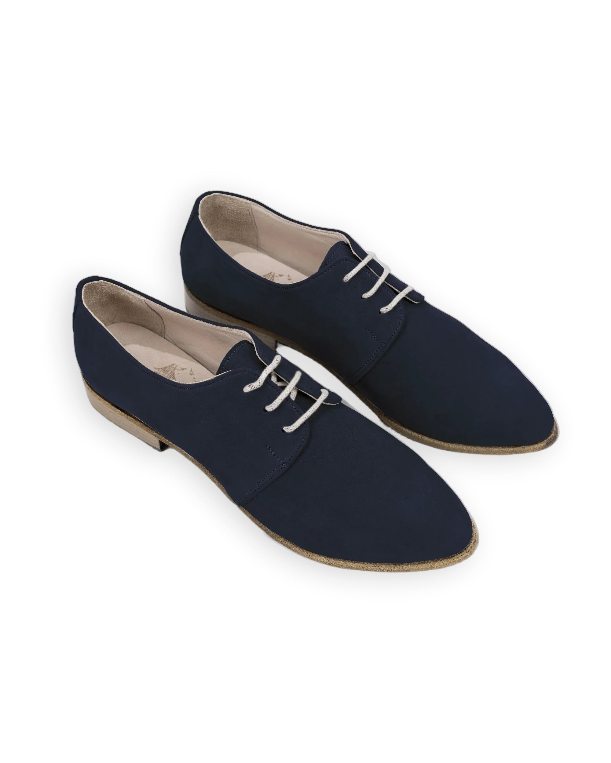 Women's Navy Pointed Toe Oxford - Handcrafted Calf Leather Wide Toe Box | Bespoky
