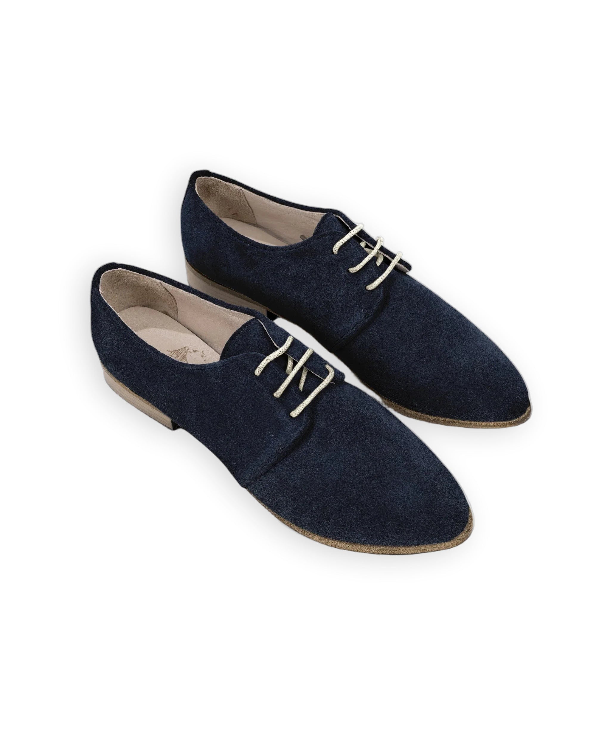 Women's Navy Pointed Toe Oxford - Handcrafted Calf Leather Wide Toe Box | Bespoky