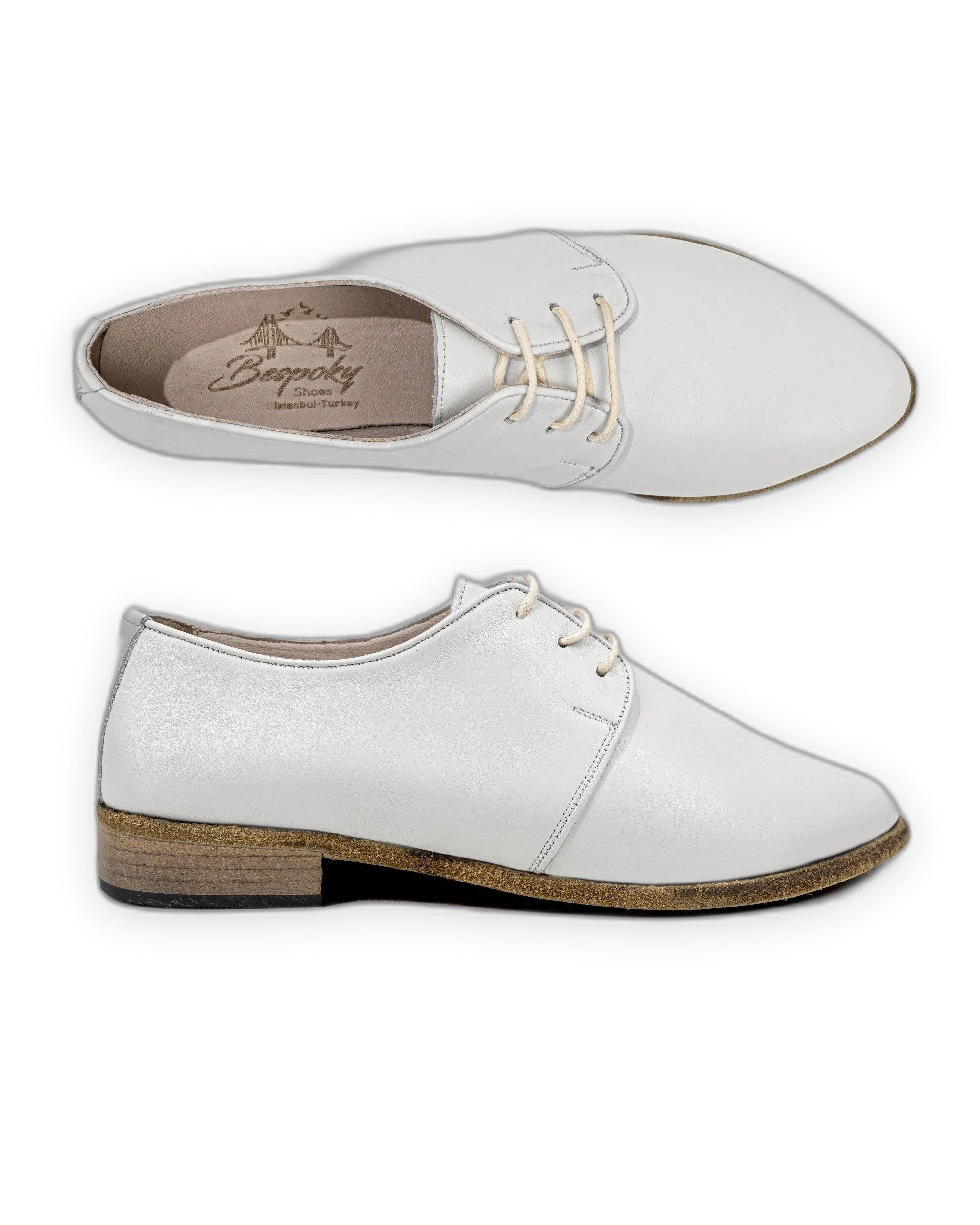 Pair White Pointed Toe Oxford - Barefoot Wide Toe Calf Leather | Bespoky