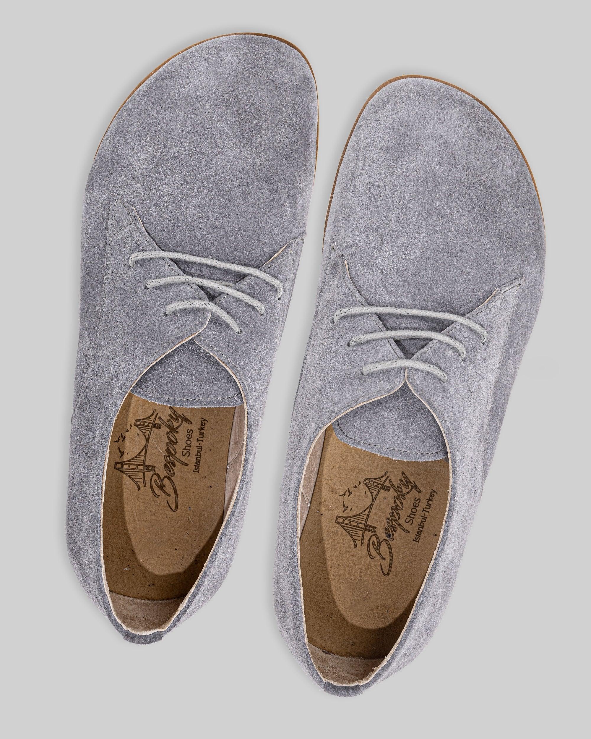 Vue latérale Chaussures Oxford grises - Cuir de veau, zéro drop | Bespoky