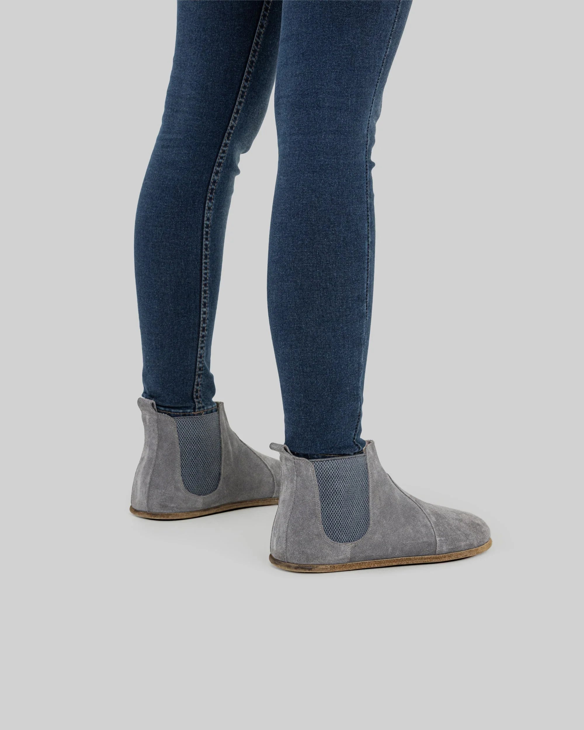 Pair Grey Suede Chelsea Boots - Barefoot Wide Toe Calf Leather | Bespoky