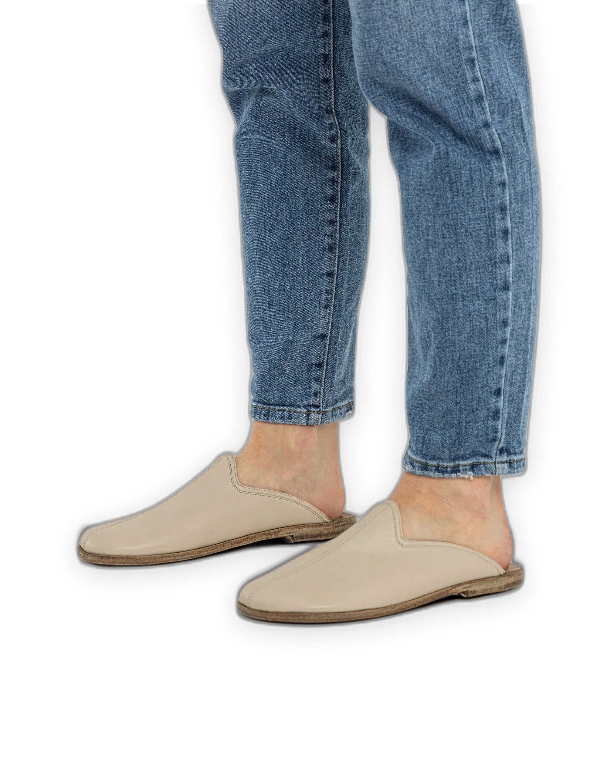 Side view Beige Slippers - Calf Leather Zero Drop | Bespoky