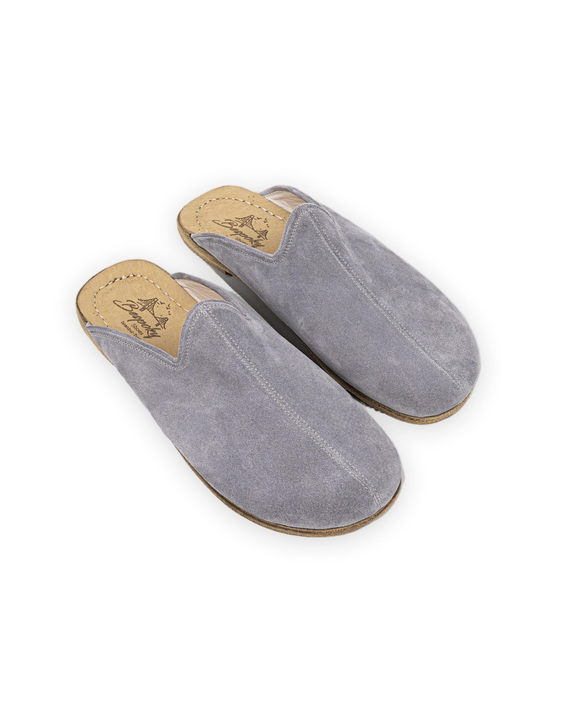 Men's Grey Suede Slippers - Handcrafted Calf Leather Wide Toe Box | Bespoky
