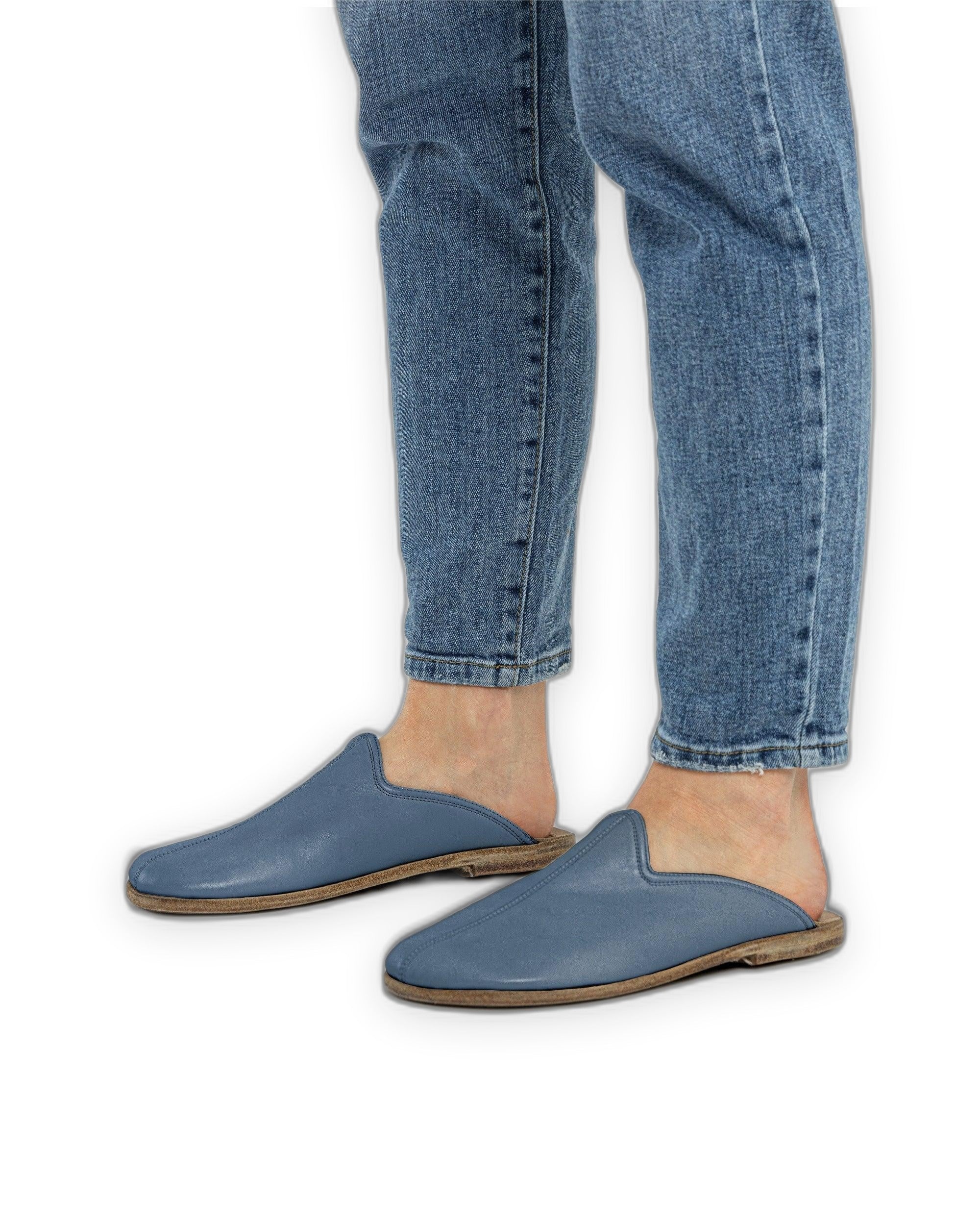 Pair Jean Blue Slippers - Barefoot Wide Toe Calf Leather | Bespoky
