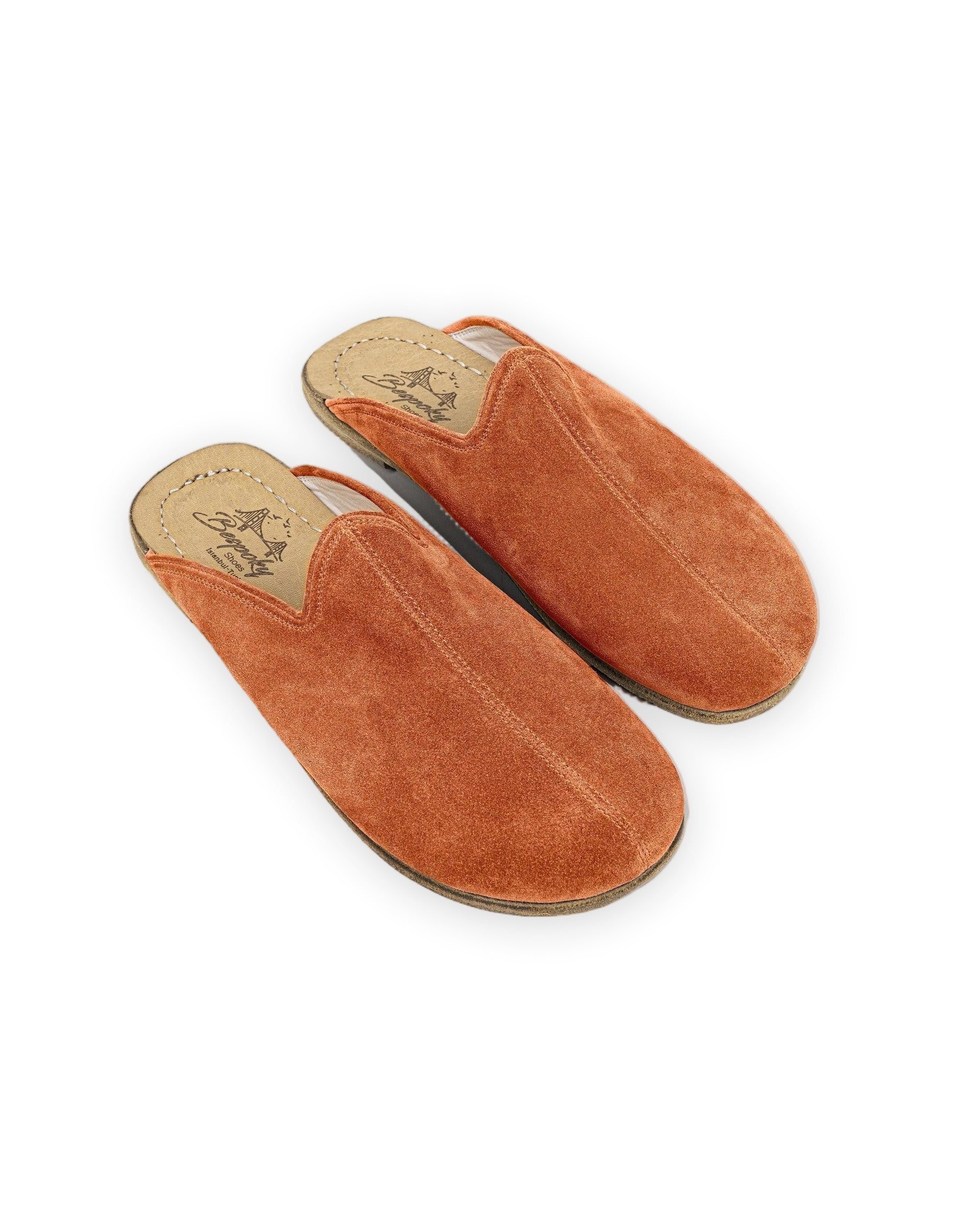 Men's Orange Suede Slippers - Handcrafted Calf Leather Wide Toe Box | Bespoky