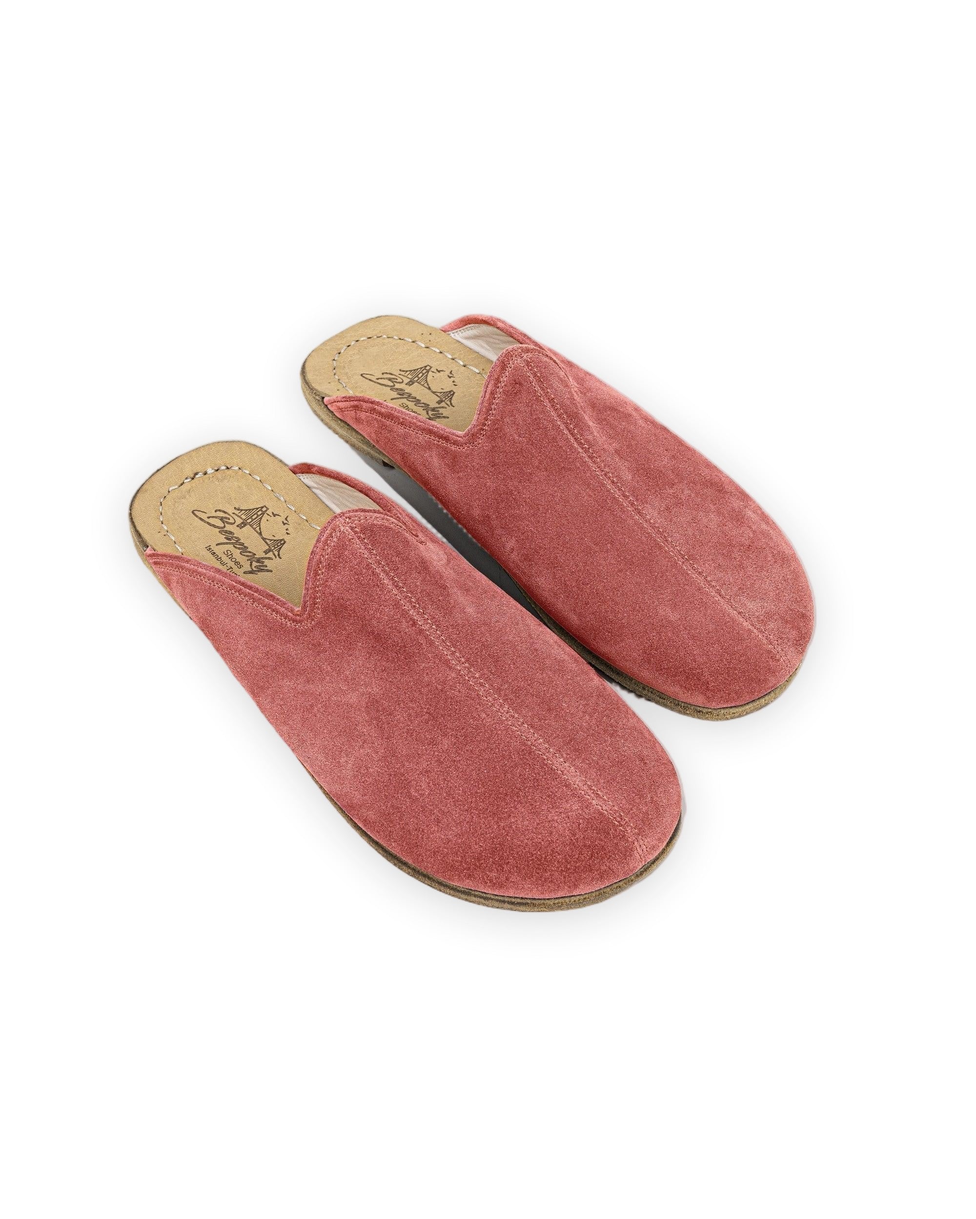 Men's Pink Suede Slippers - Handcrafted Calf Leather Wide Toe Box | Bespoky
