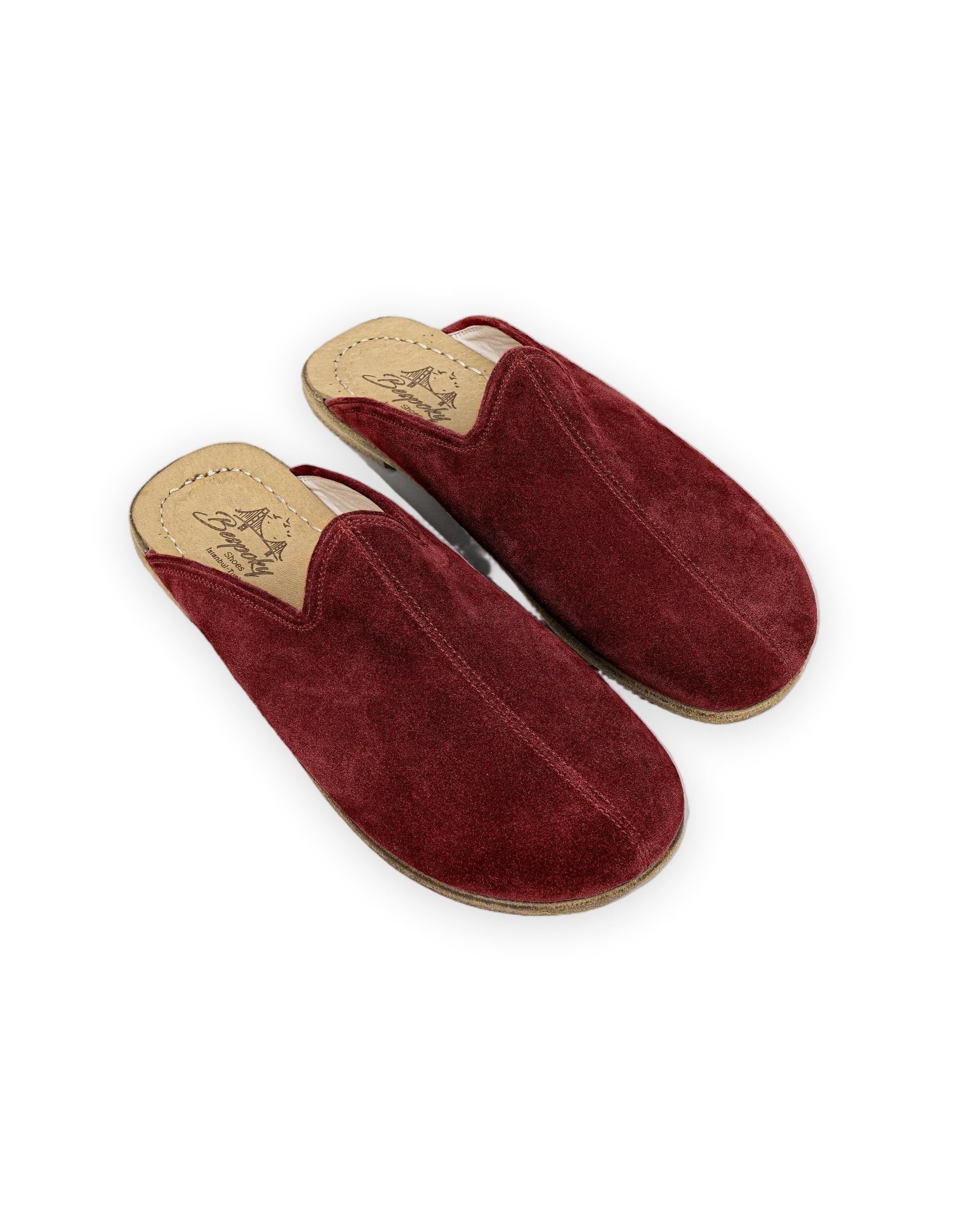 Women's Burgundy Slippers - Handcrafted Calf Leather Wide Toe Box | Bespoky