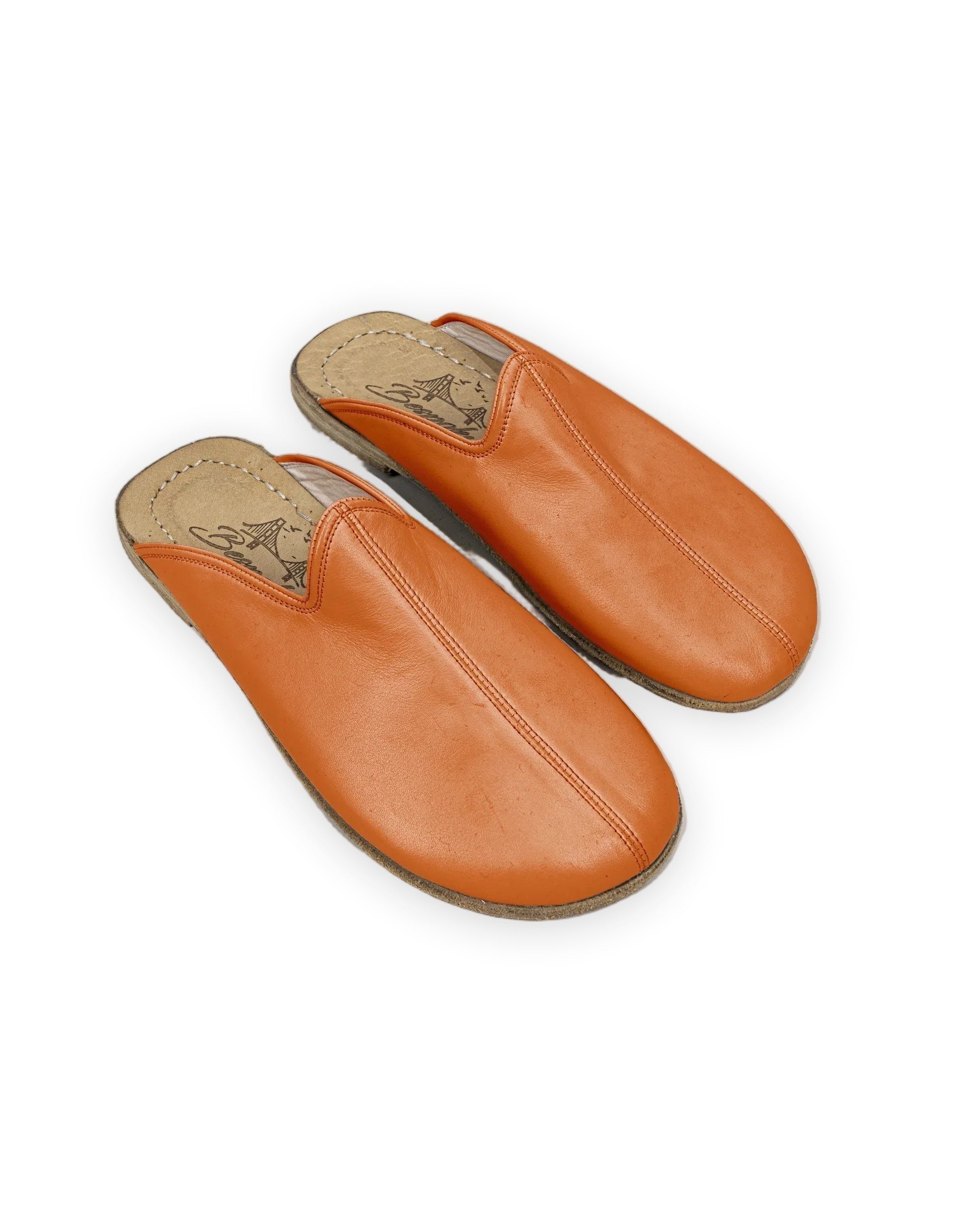 Women's Orange Slippers - Handcrafted Calf Leather Wide Toe Box | Bespoky