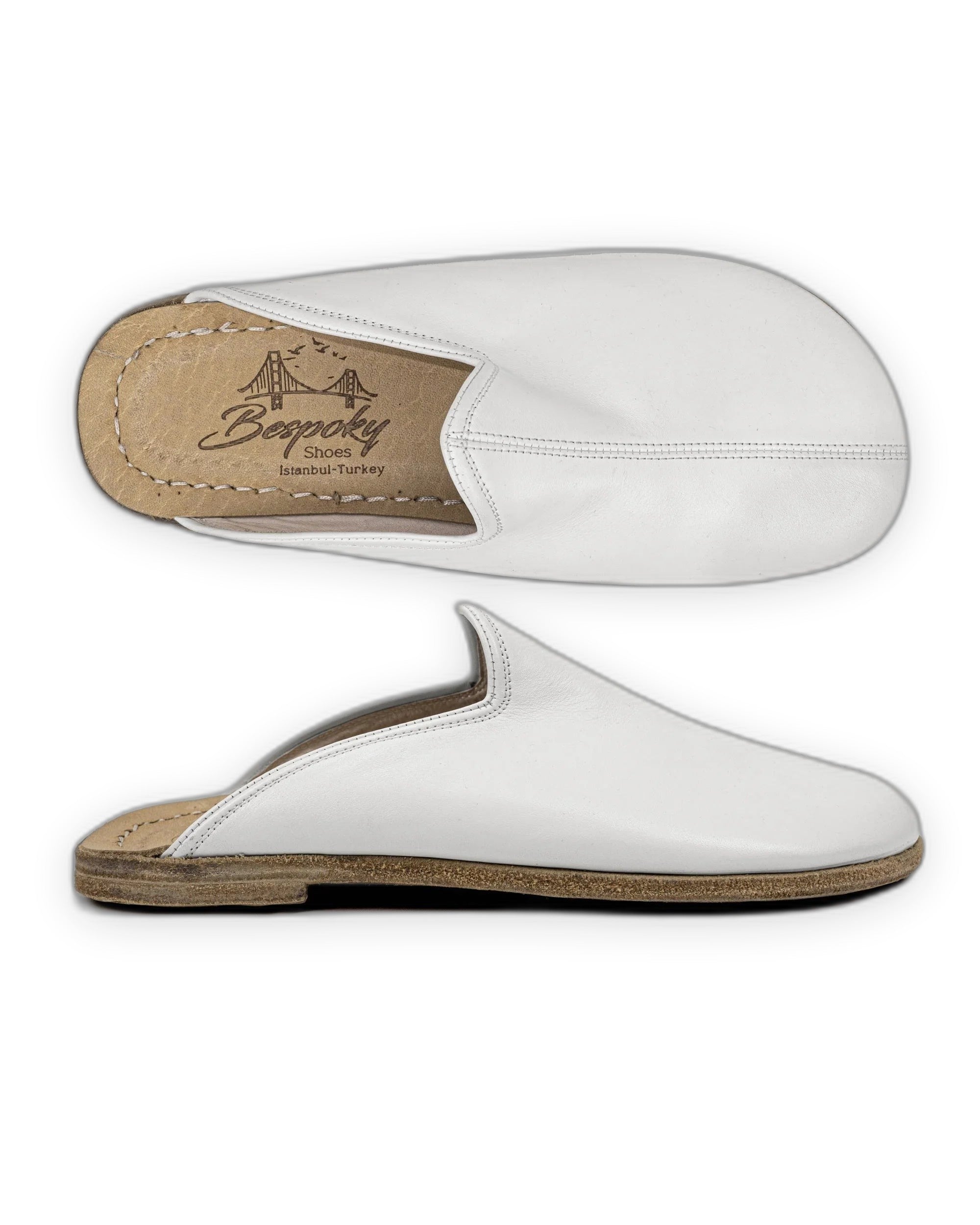 Detail White Slippers - Handcrafted Calf Leather Turkey | Bespoky