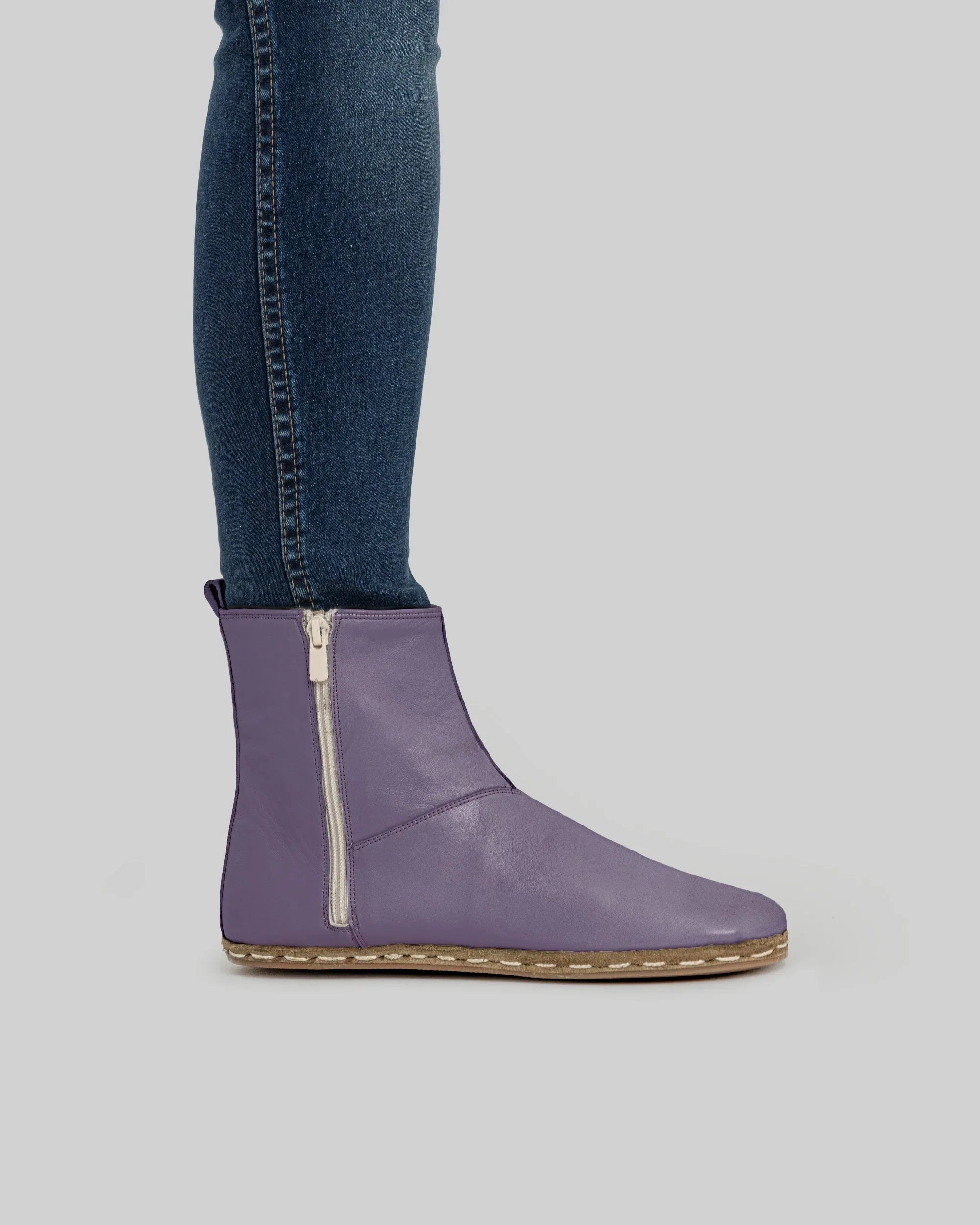 Pair Purple Chelsea Boots - Barefoot Wide Toe Calf Leather | Bespoky
