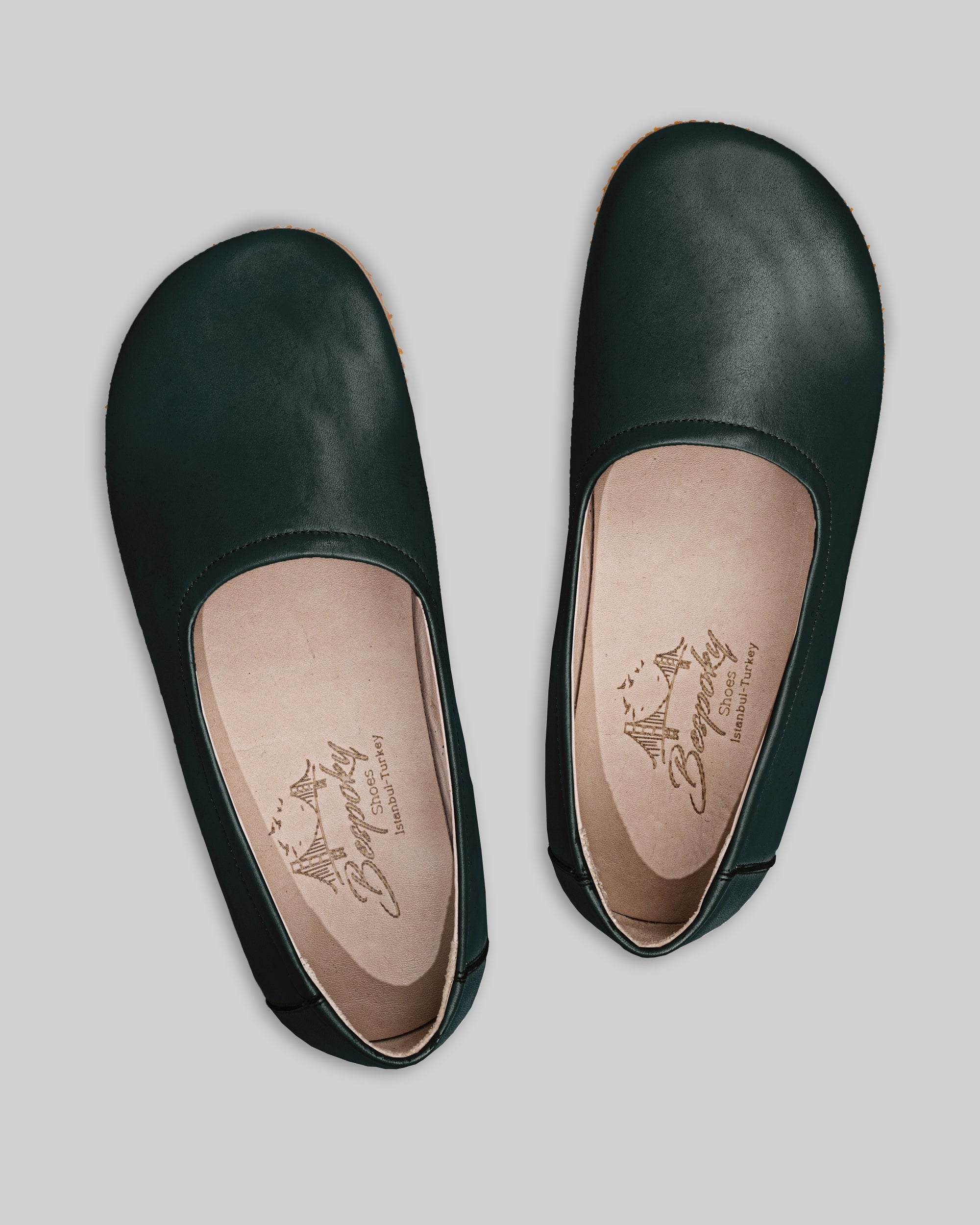 Side view Dark Green Ballet Flats - Calf Leather Zero Drop | Bespoky