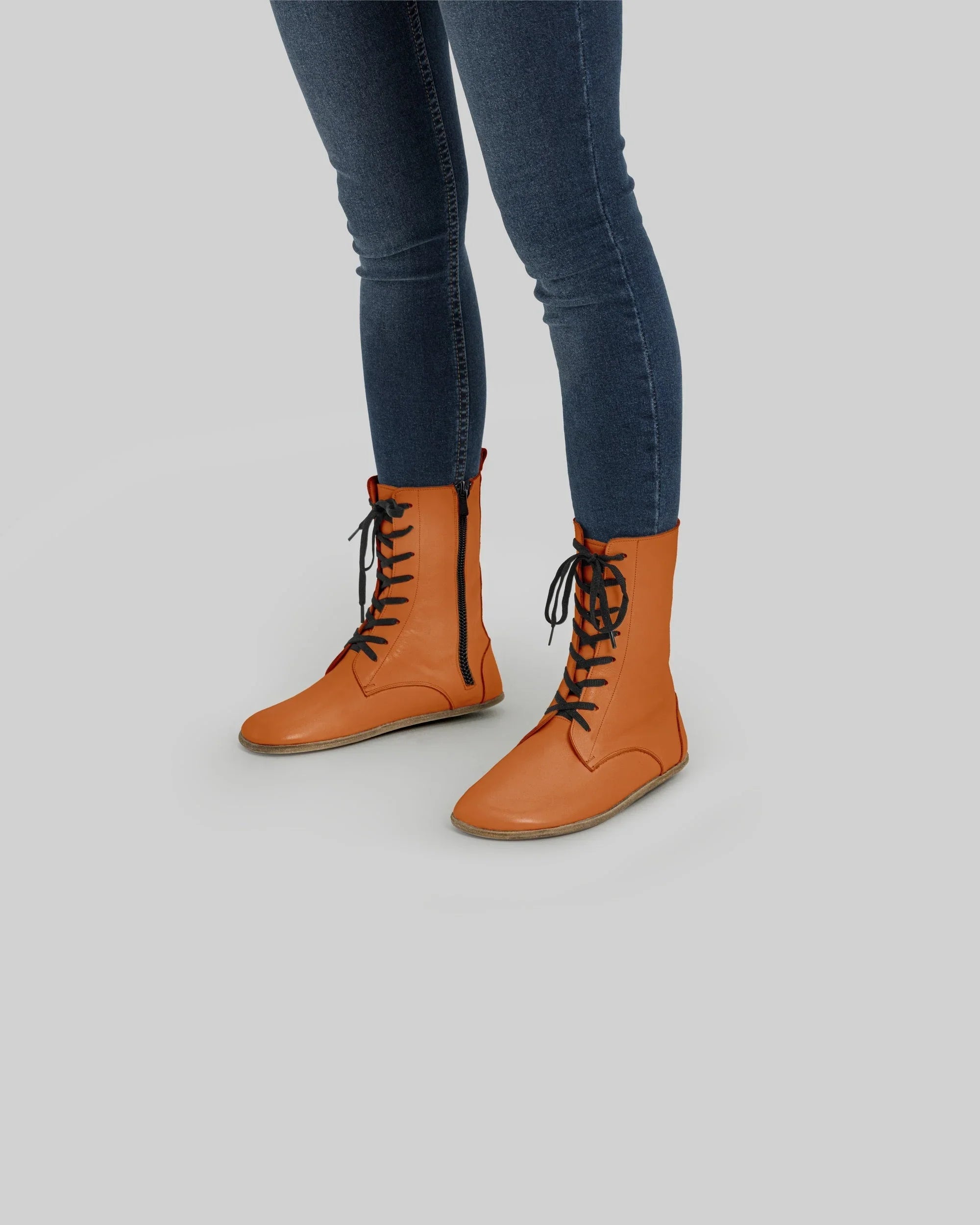 Women's Orange Barefoot Boot - Handcrafted Calf Leather Wide Toe Box | Bespoky