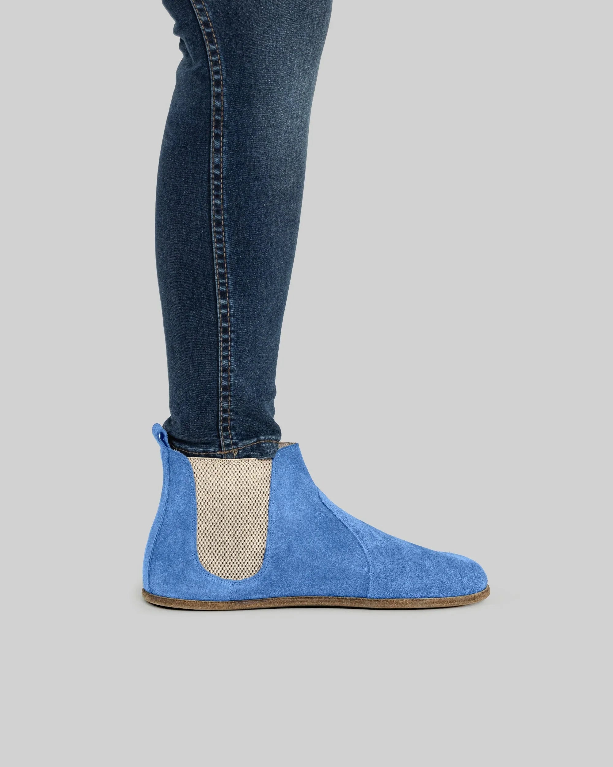 Back view Blue Suede Chelsea Boots - Calf Leather Handcrafted | Bespoky