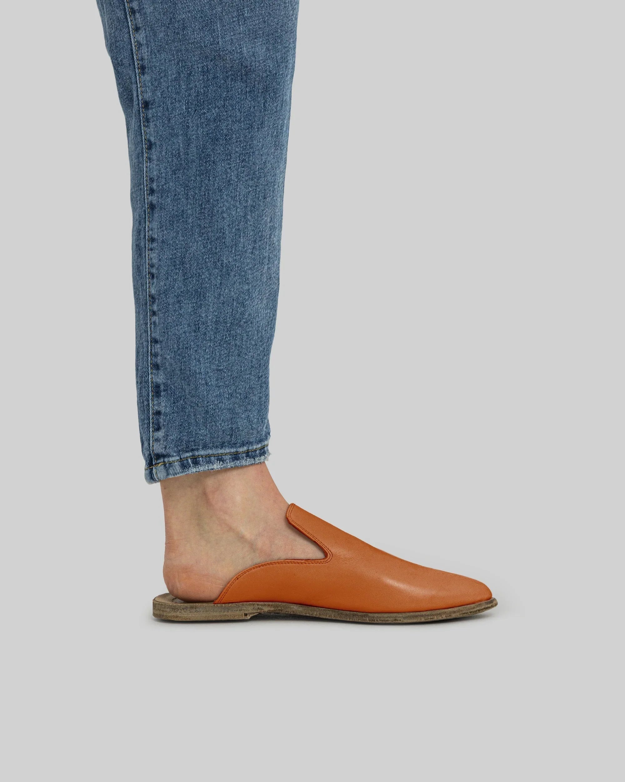 Pair Orange Pointed Toe Mules - Barefoot Wide Toe Calf Leather | Bespoky