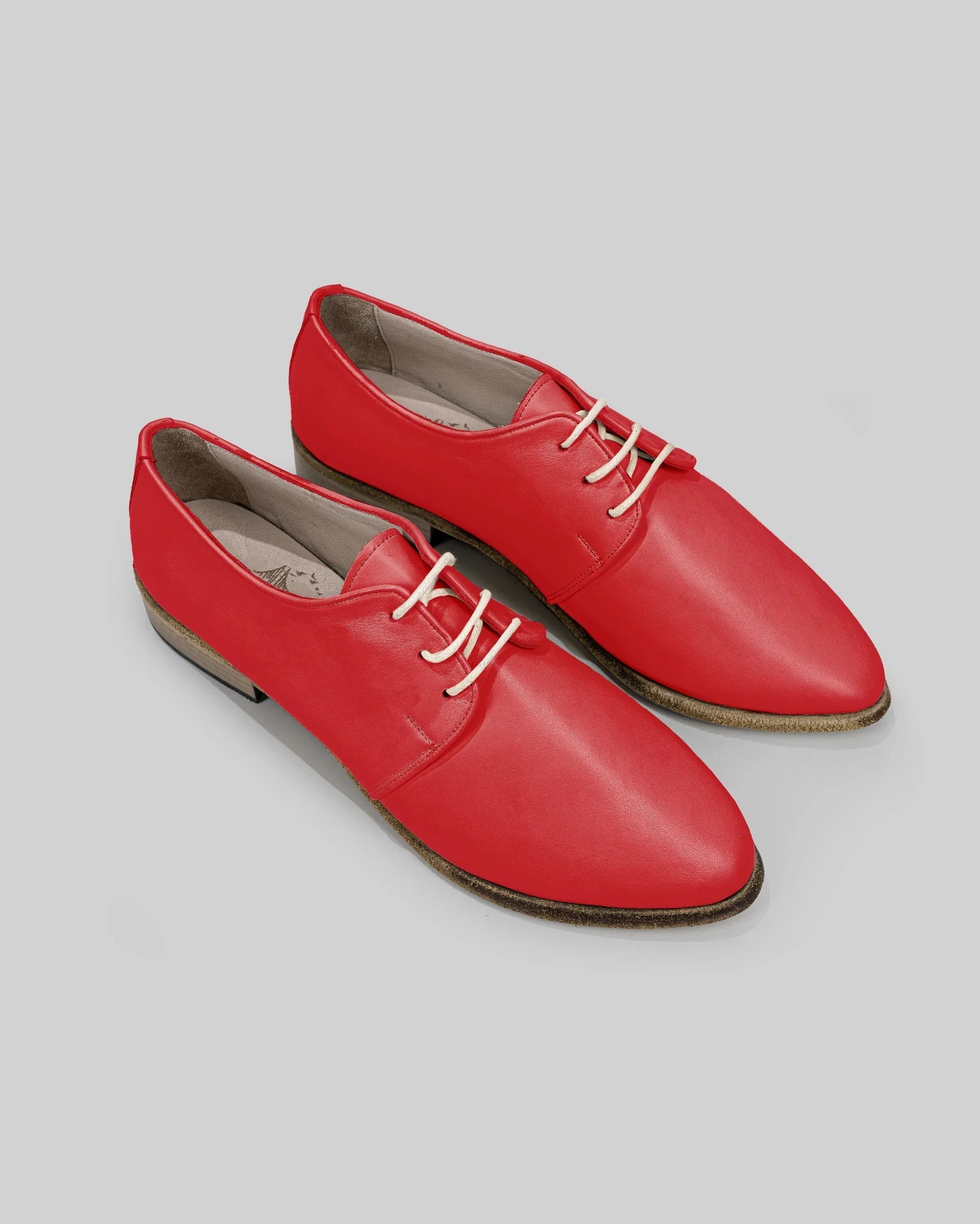 Women's Red Pointed Toe Oxford - Handcrafted Calf Leather Wide Toe Box | Bespoky