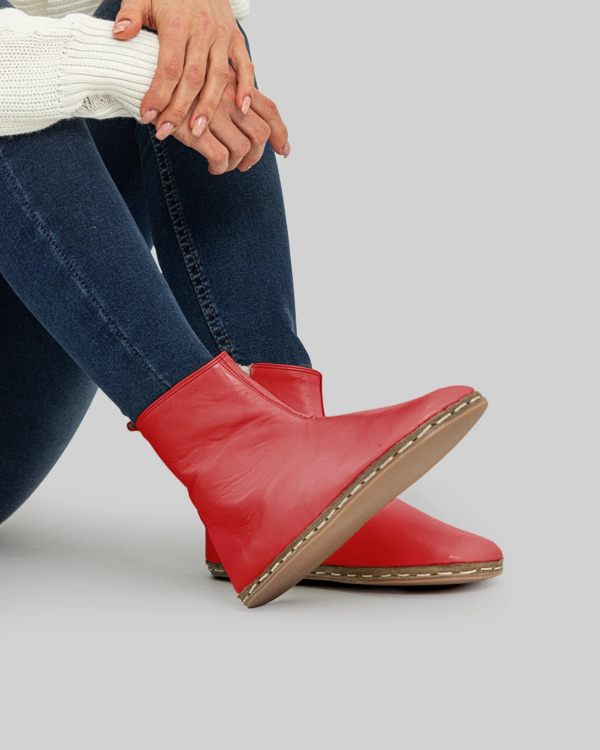 Women's Red Chelsea Boots - Handcrafted Calf Leather Wide Toe Box | Bespoky