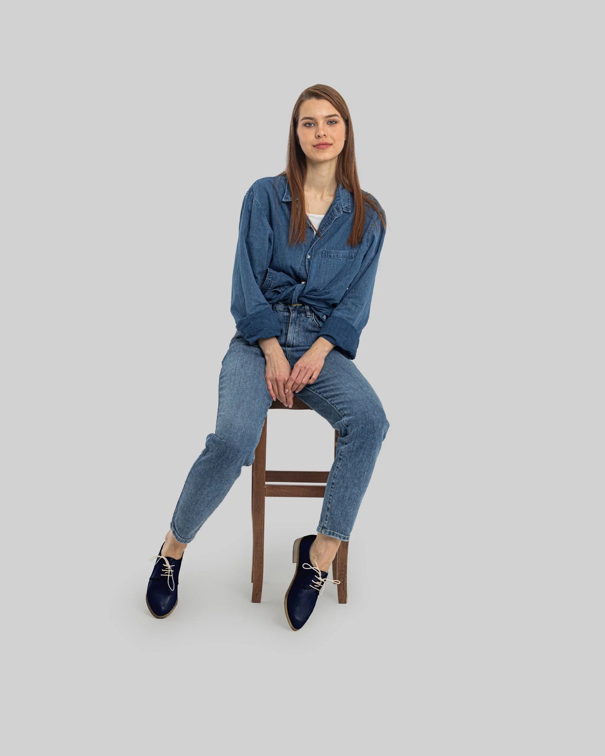 Back view Navy Blue Pointed Toe Oxford - Calf Leather Handcrafted | Bespoky
