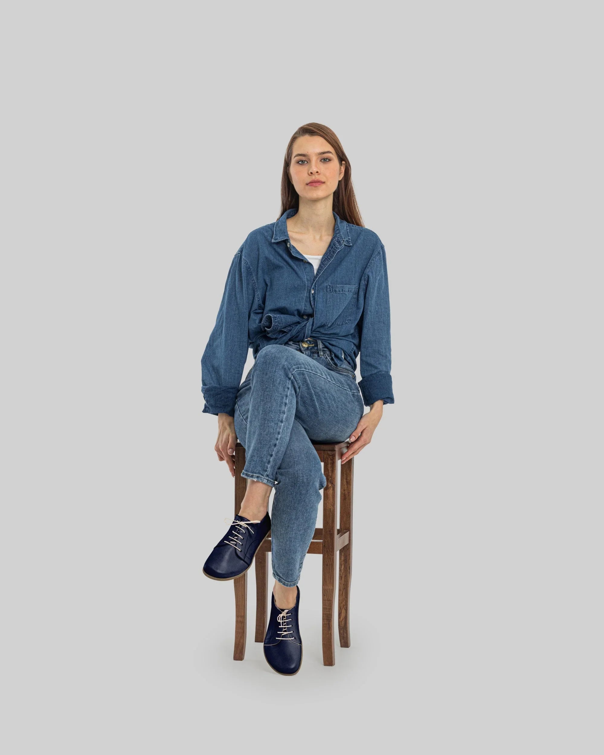 Back view Navy Blue Barefoot Sneaker - Calf Leather Handcrafted | Bespoky