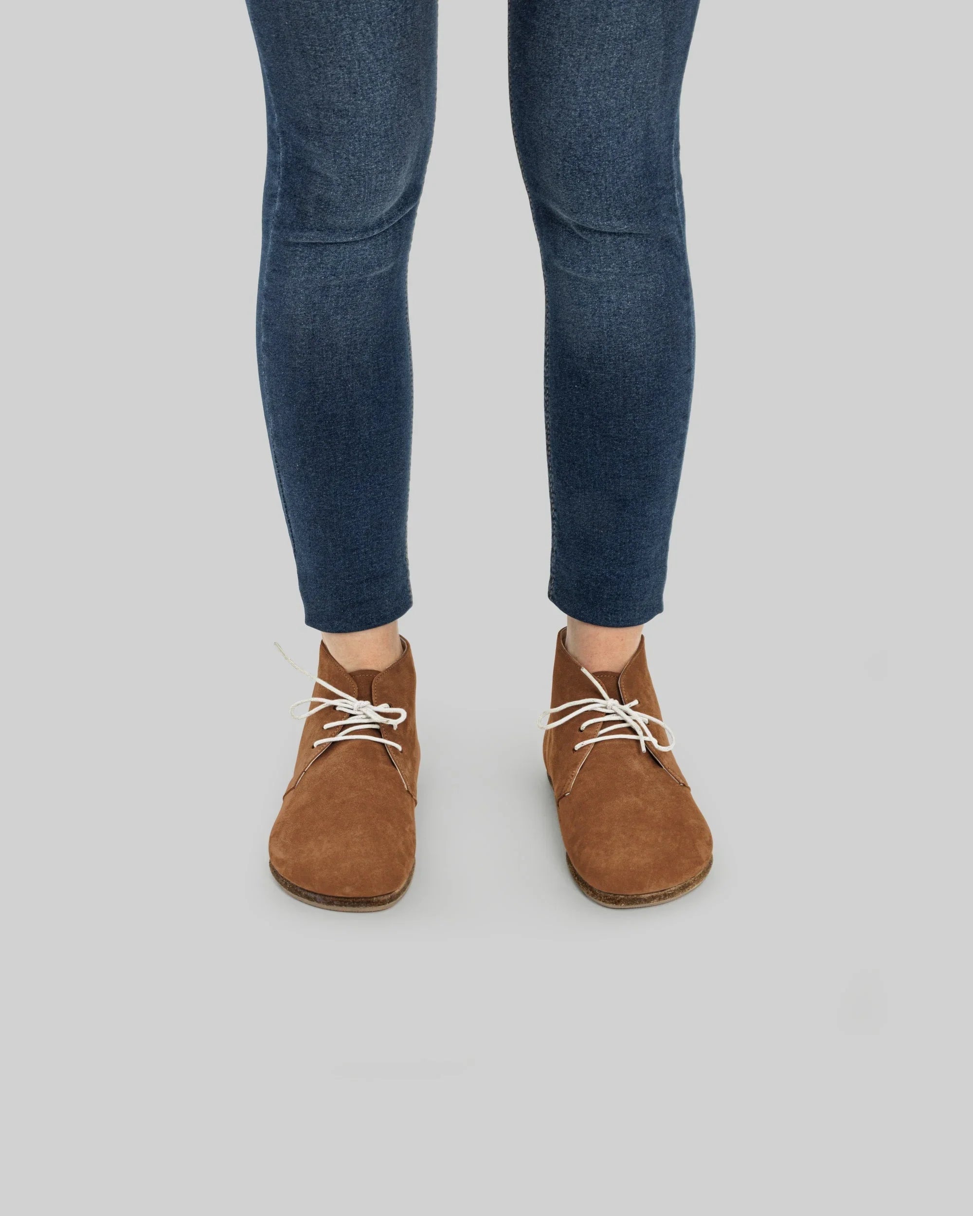 Pair Tan Nubuck Ankle Boots - Barefoot Wide Toe Calf Leather | Bespoky