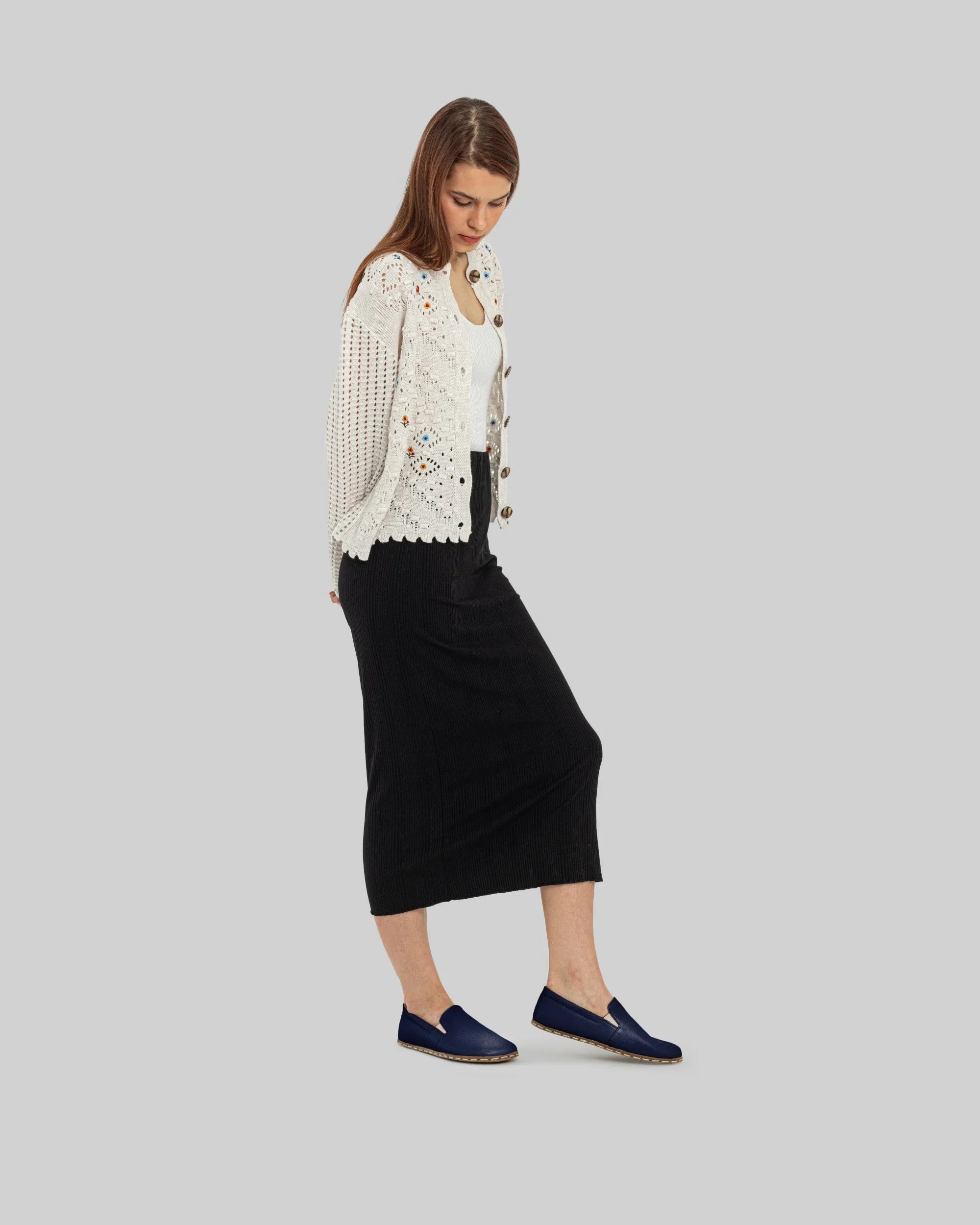 Back view Navy Blue Barefoot Shoes - Calf Leather Handcrafted | Bespoky