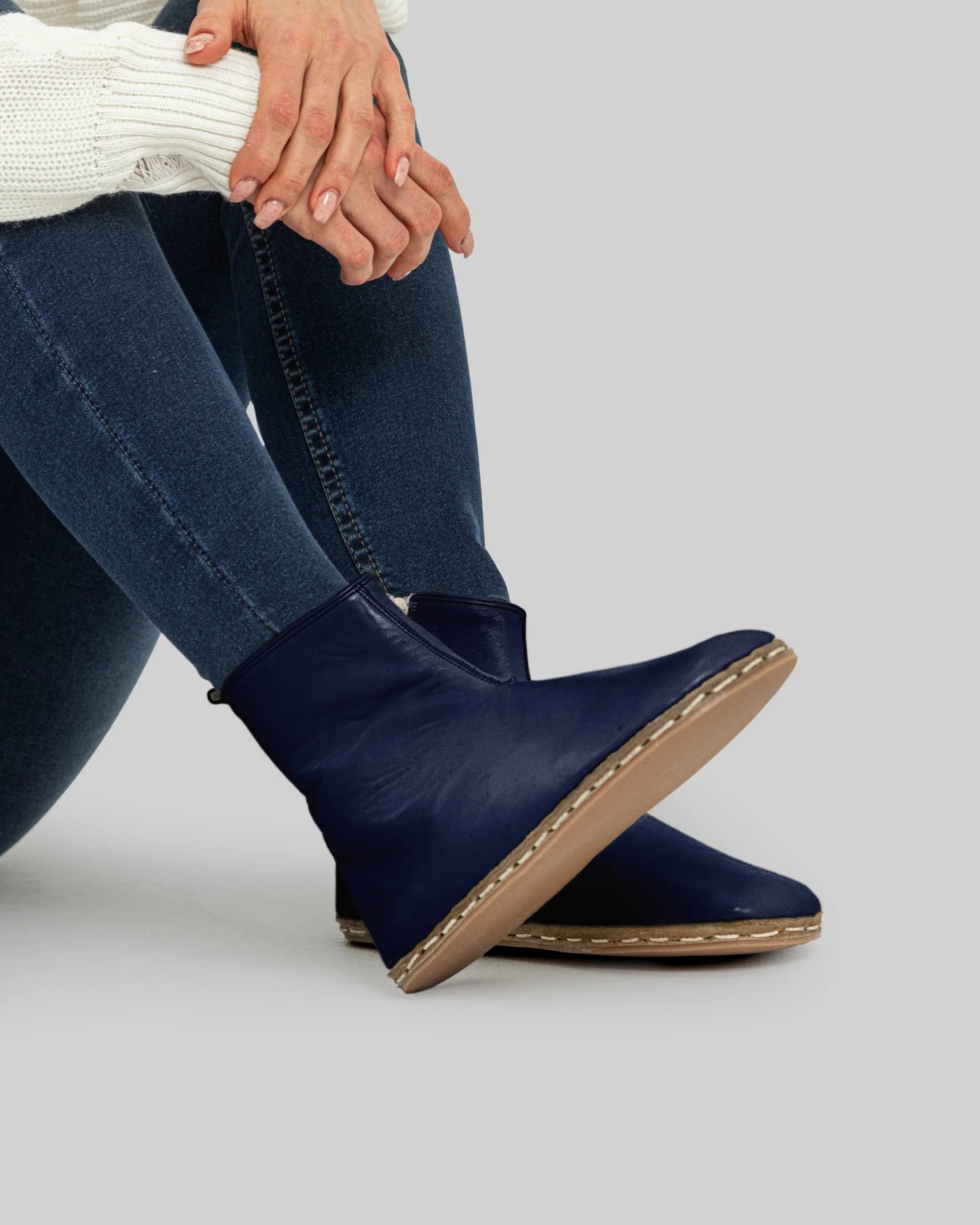 Men's Navy Blue Chelsea Boots - Handcrafted Calf Leather Wide Toe Box | Bespoky