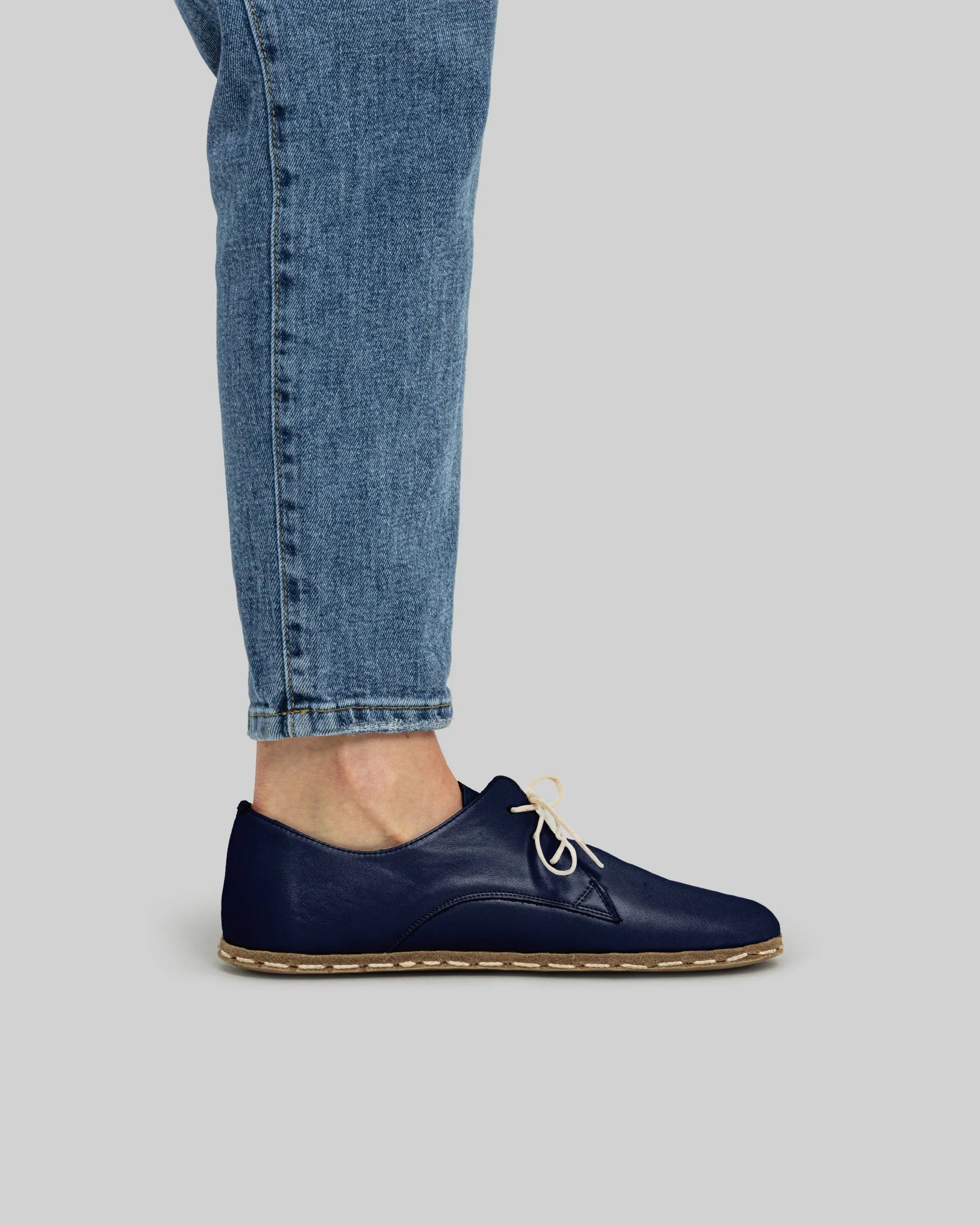 Pair Navy Blue Oxford Shoes - Barefoot Wide Toe Calf Leather | Bespoky