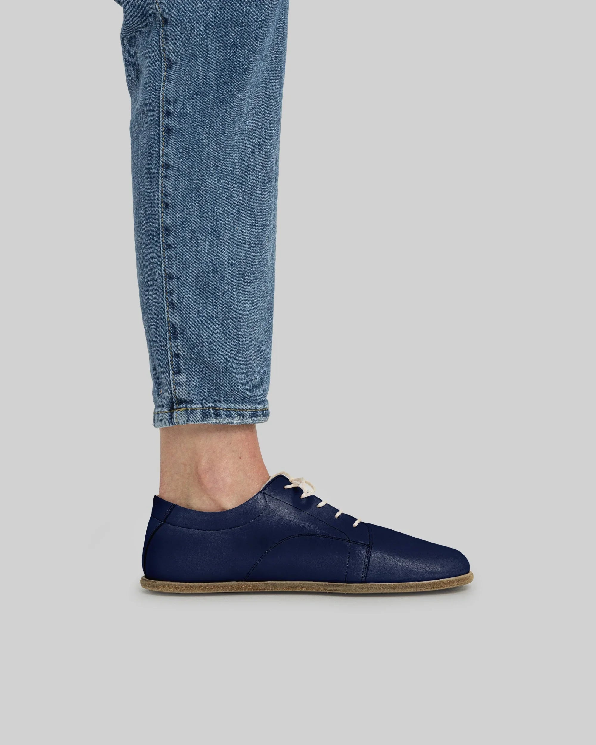 Pair Navy Blue Barefoot Sneaker - Barefoot Wide Toe Calf Leather | Bespoky