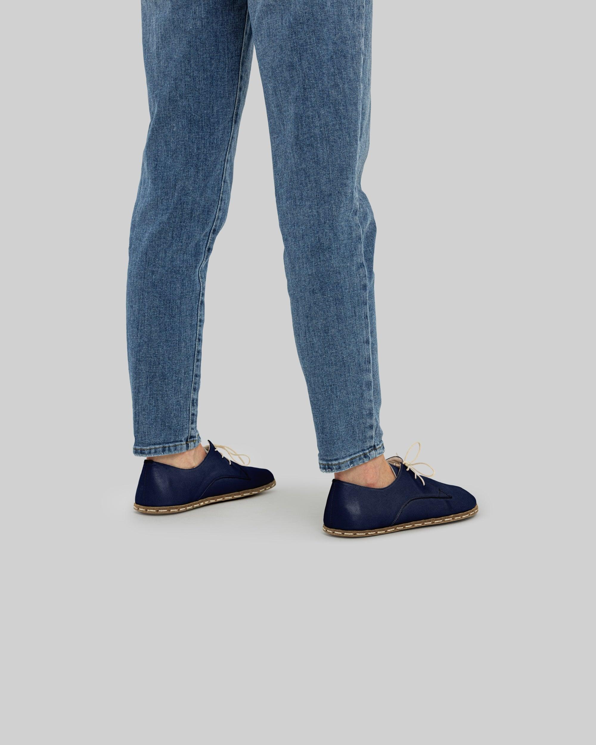 Detail Navy Blue Oxford Shoes - Handcrafted Calf Leather Turkey | Bespoky