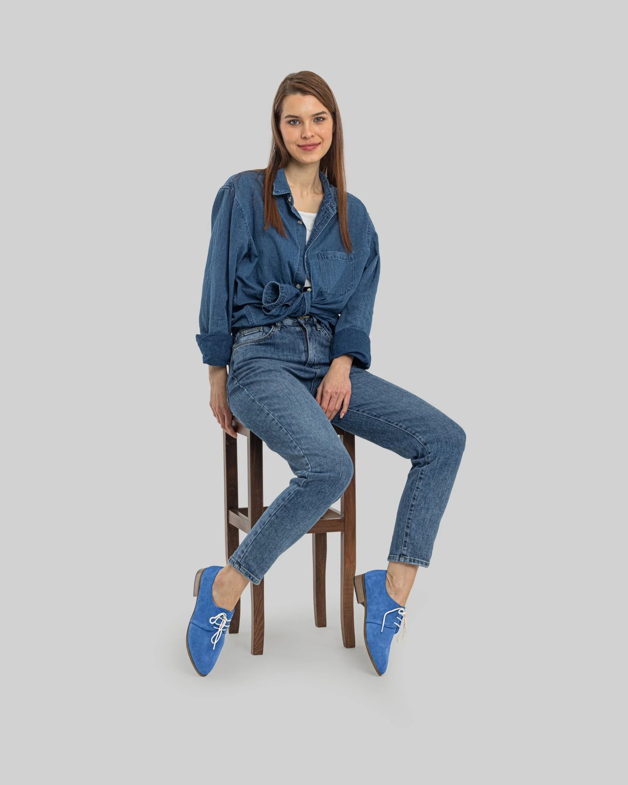 Back view Blue Pointed Toe Oxford - Calf Leather Handcrafted | Bespoky