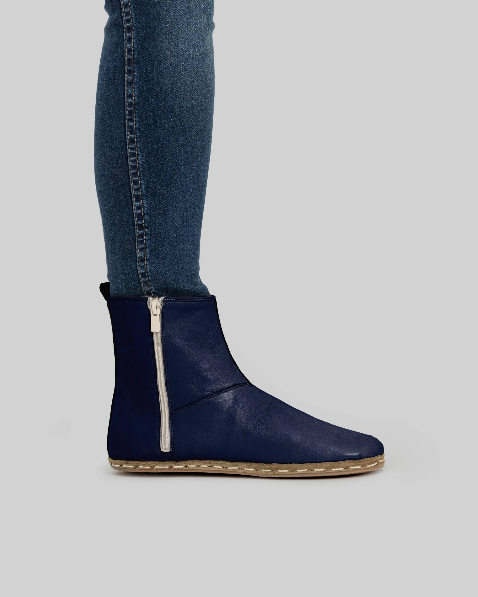 Pair Navy Blue Chelsea Boots - Barefoot Wide Toe Calf Leather | Bespoky