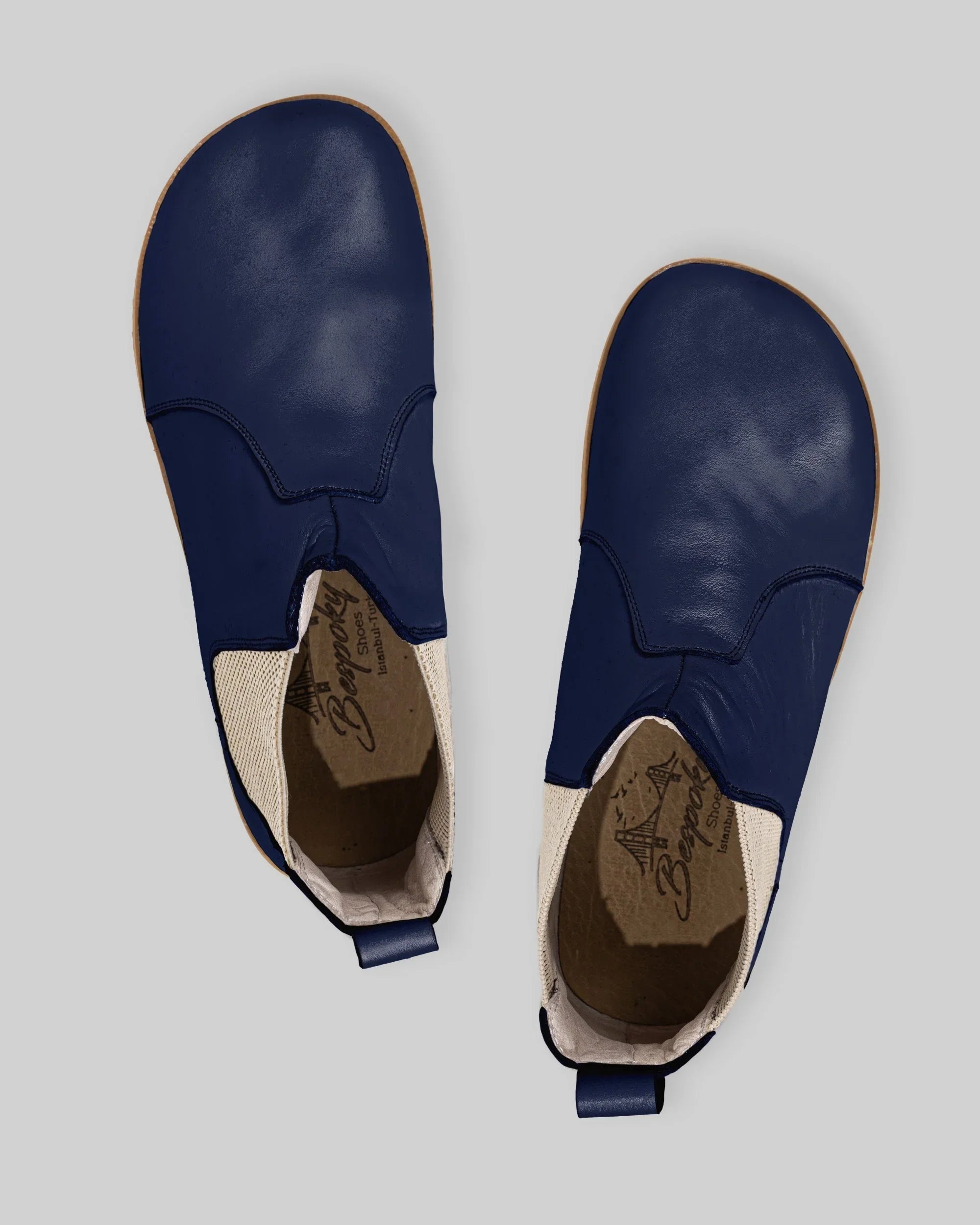 Side view Navy Blue Chelsea Boots - Calf Leather Zero Drop | Bespoky