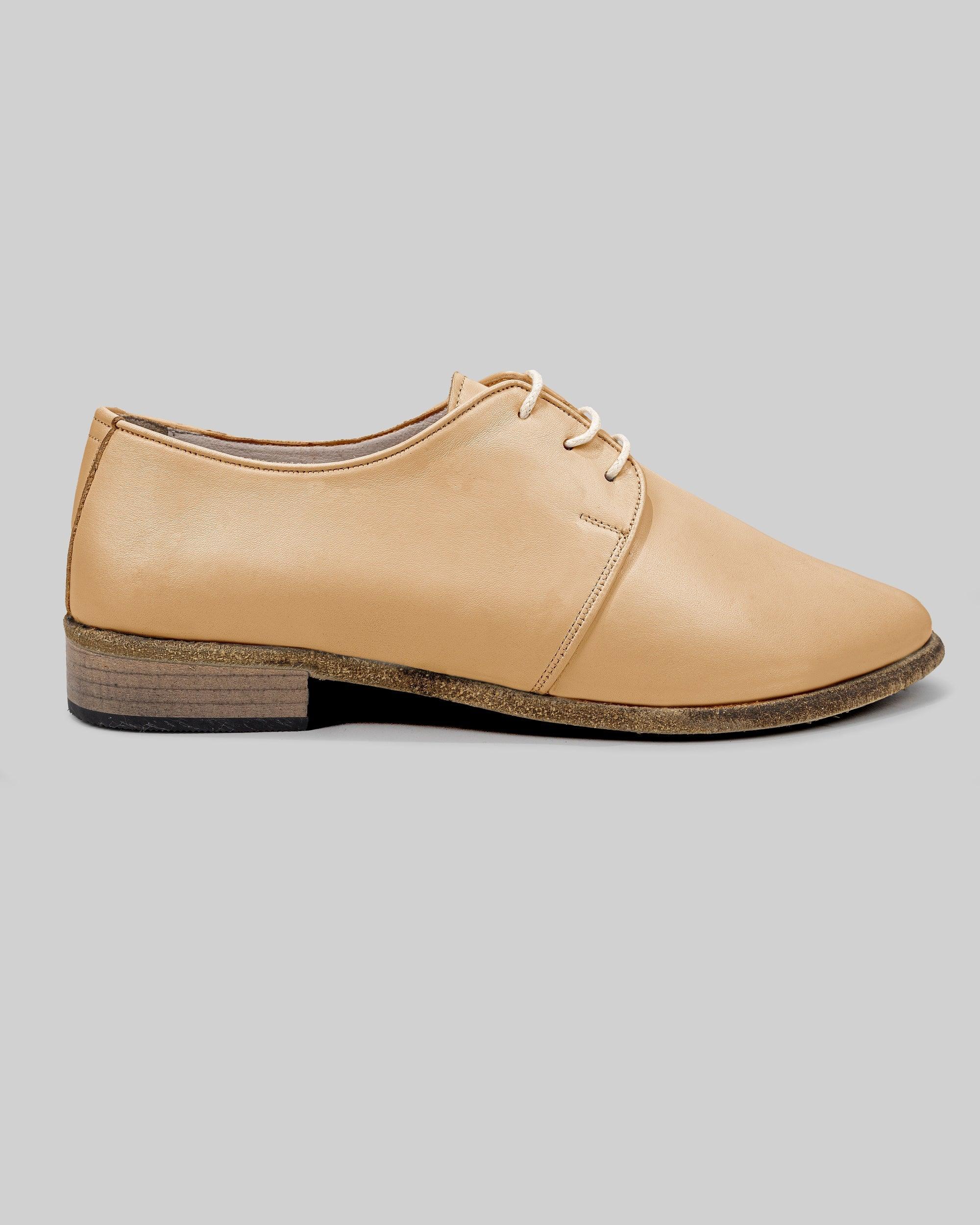 Detail Melon Yellow Pointed Toe Oxford - Handcrafted Calf Leather Turkey | Bespoky