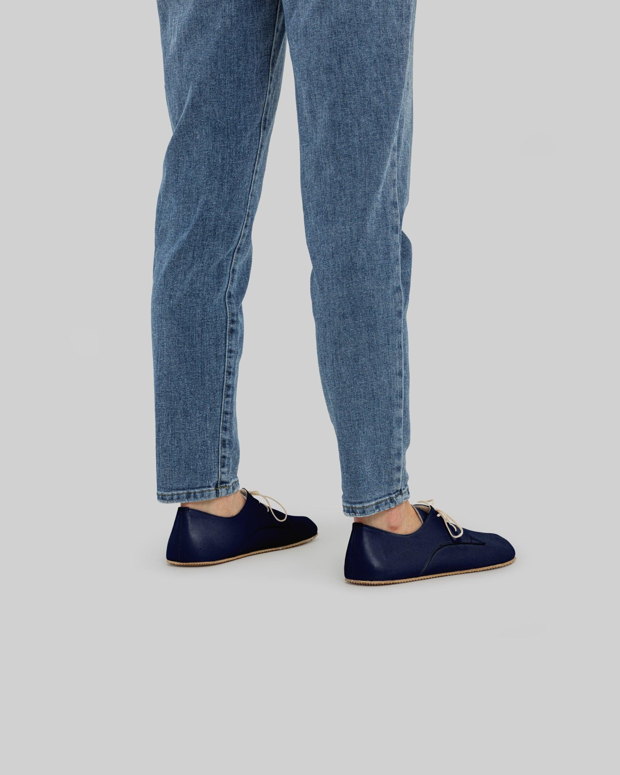 Pair Navy Blue Oxford Shoes - Barefoot Wide Toe Calf Leather | Bespoky