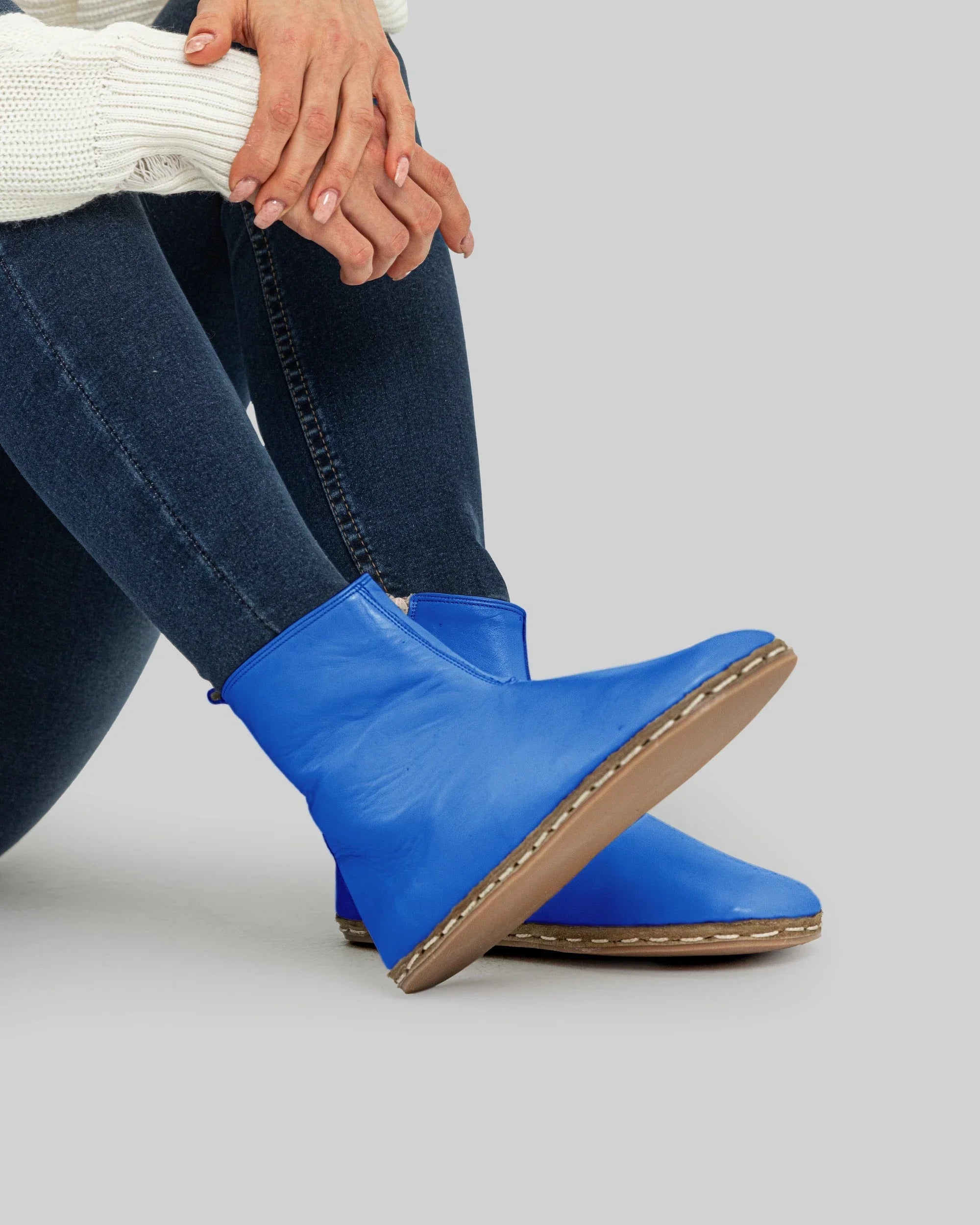 Men's Blue Chelsea Boots - Handcrafted Calf Leather Wide Toe Box | Bespoky