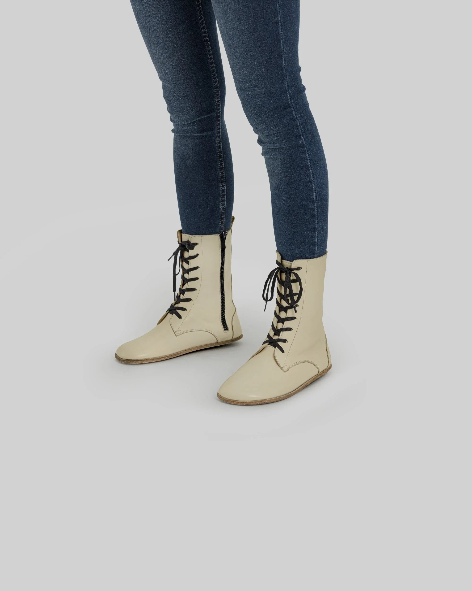 Men's Beige Barefoot Boot - Handcrafted Calf Leather Wide Toe Box | Bespoky