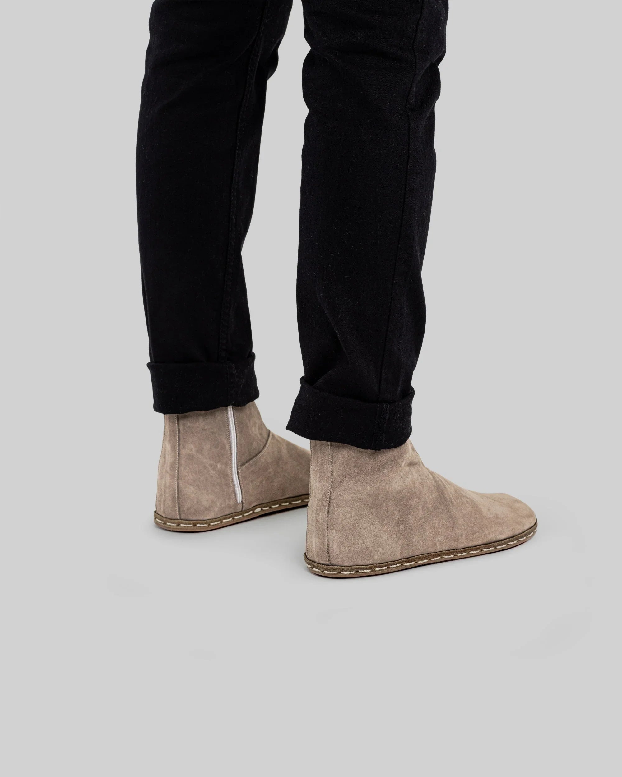 Pair Beige Nubuck Chelsea Boots - Barefoot Wide Toe Calf Leather | Bespoky