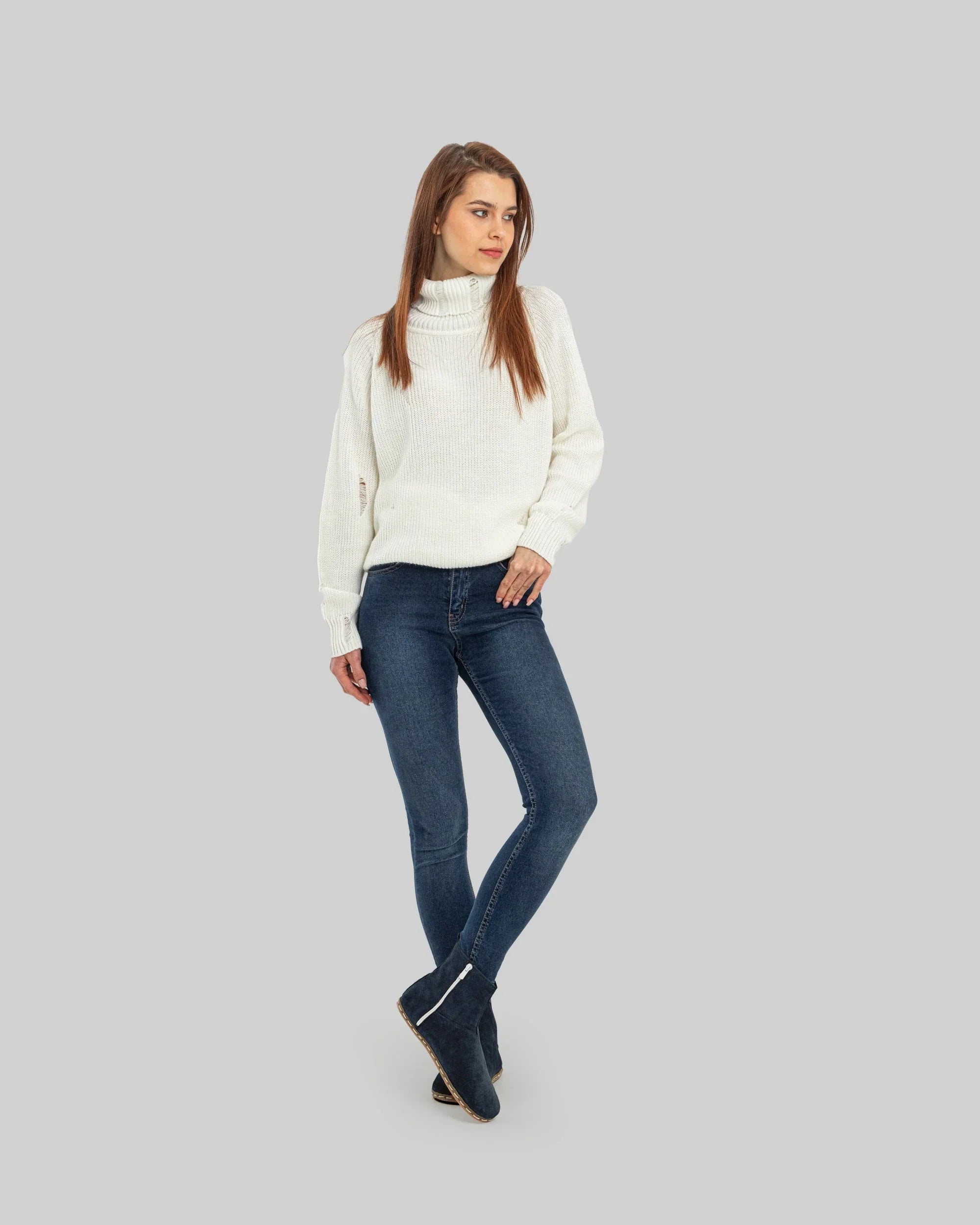 Back view Navy Suede Chelsea Boots - Calf Leather Handcrafted | Bespoky