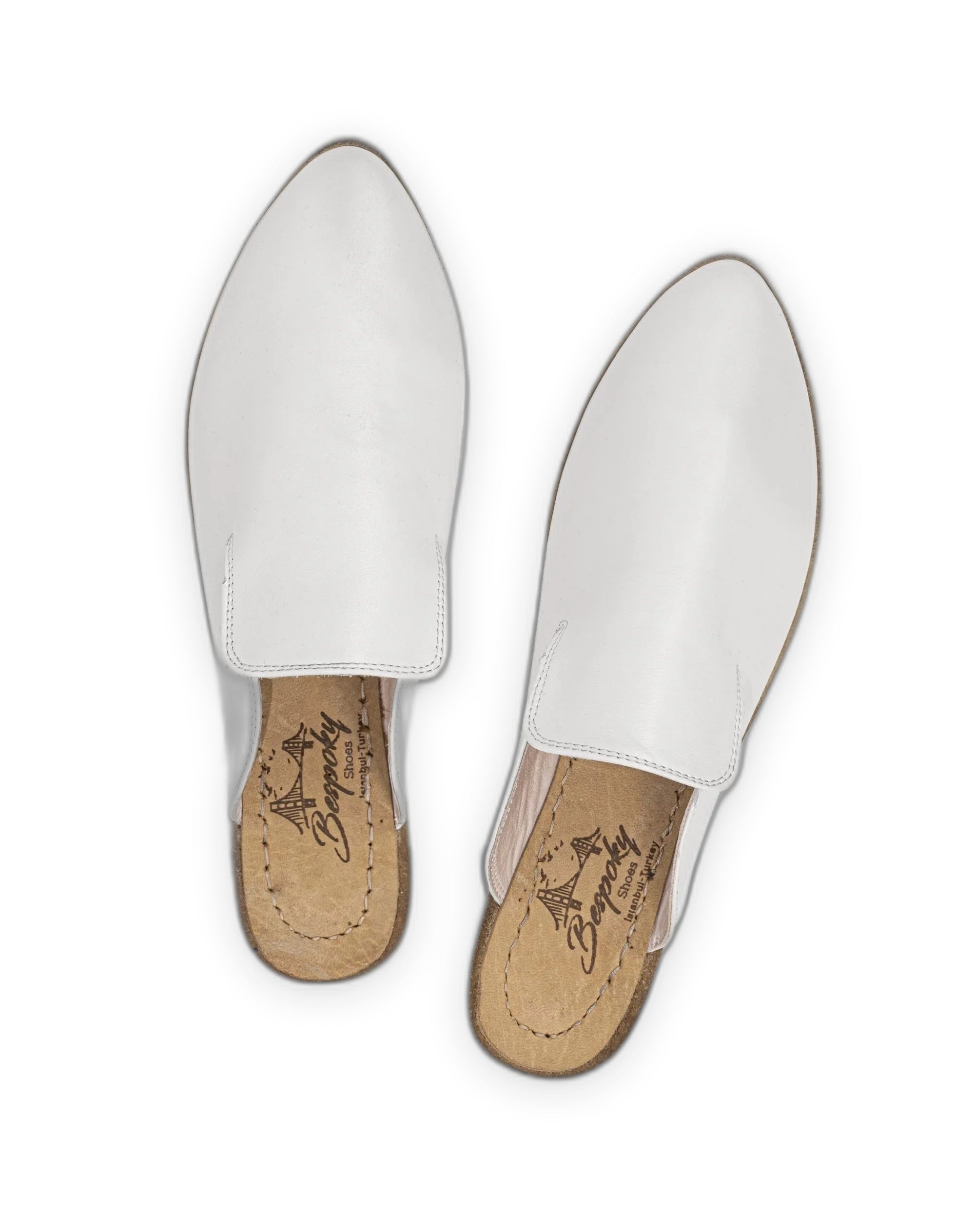 Women's White Pointed Toe Mules - Handcrafted Calf Leather Wide Toe Box | Bespoky