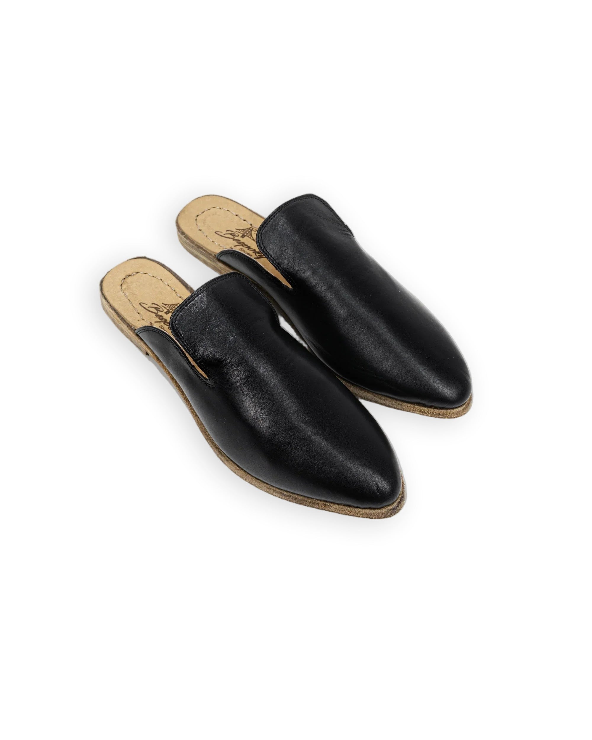 Women's Black Pointed Toe Mules - Handcrafted Calf Leather Wide Toe Box | Bespoky