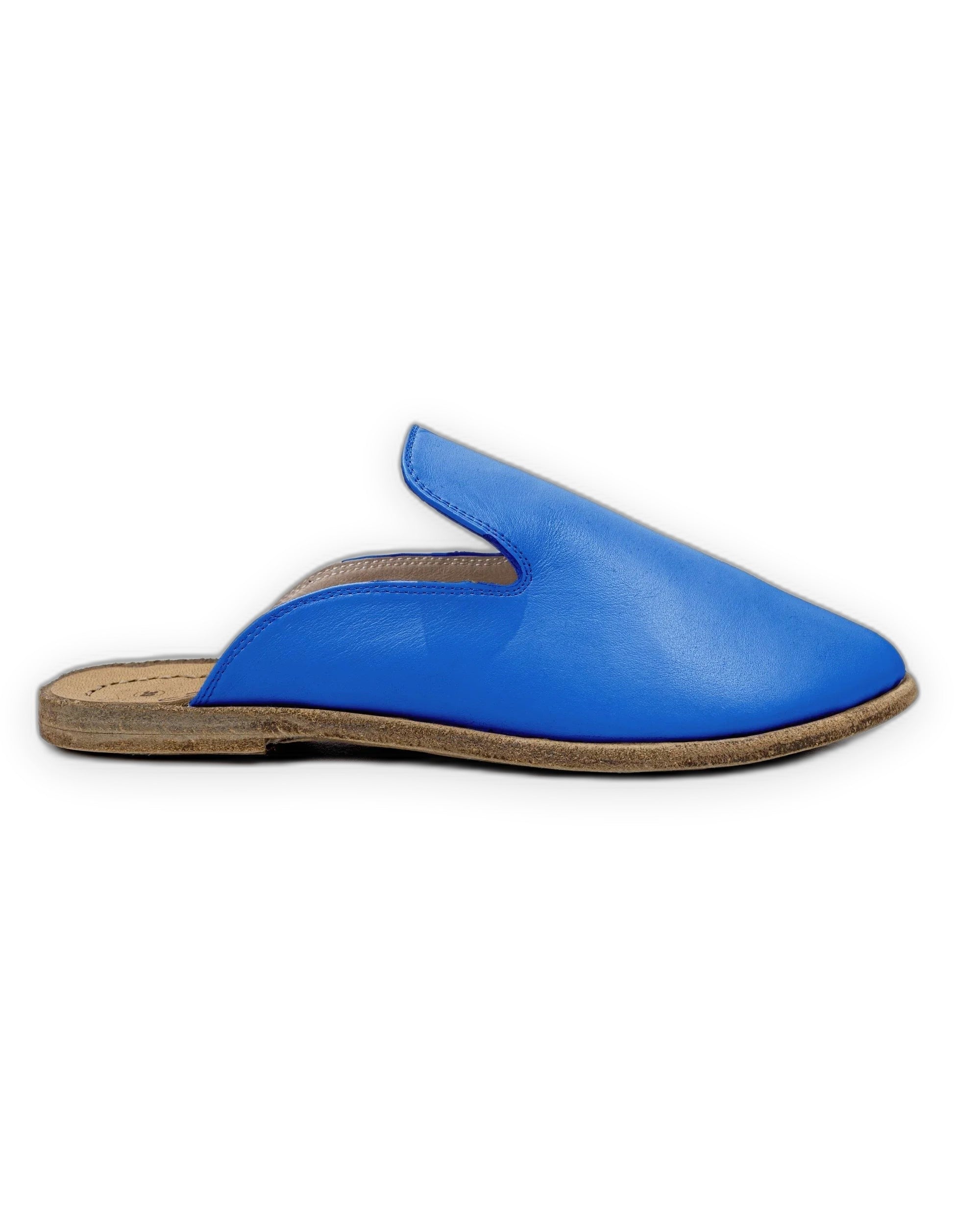 Detail Blue Pointed Toe Mules - Handcrafted Calf Leather Turkey | Bespoky