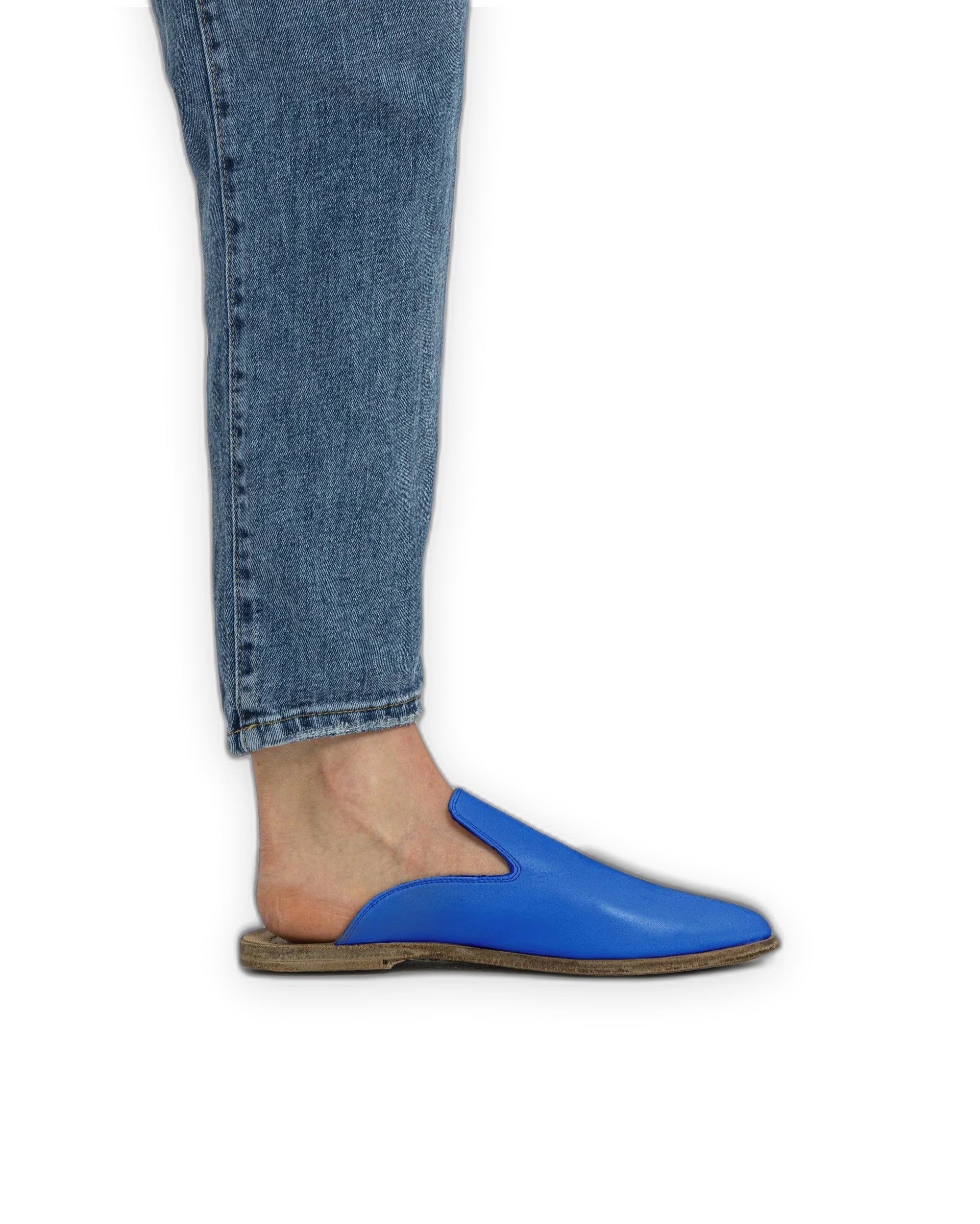 Pair Blue Pointed Toe Mules - Barefoot Wide Toe Calf Leather | Bespoky
