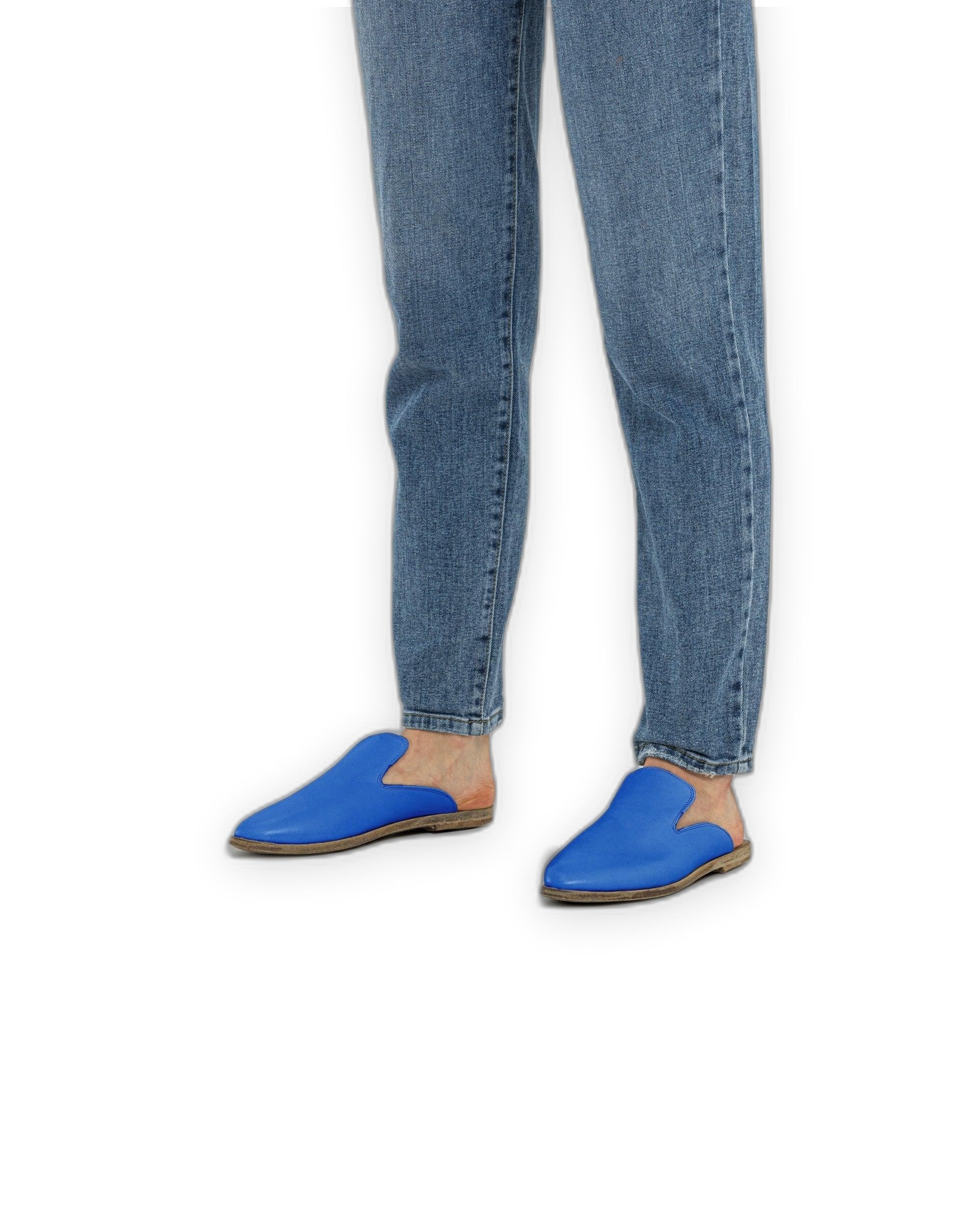 Back view Blue Pointed Toe Mules - Calf Leather Handcrafted | Bespoky