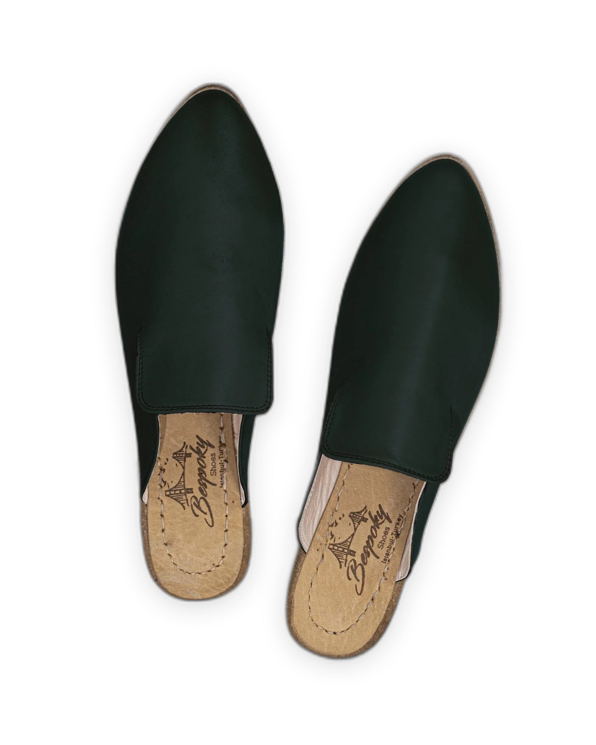 Top view Dark Green Pointed Toe Mules - Handcrafted Calf Leather | Bespoky