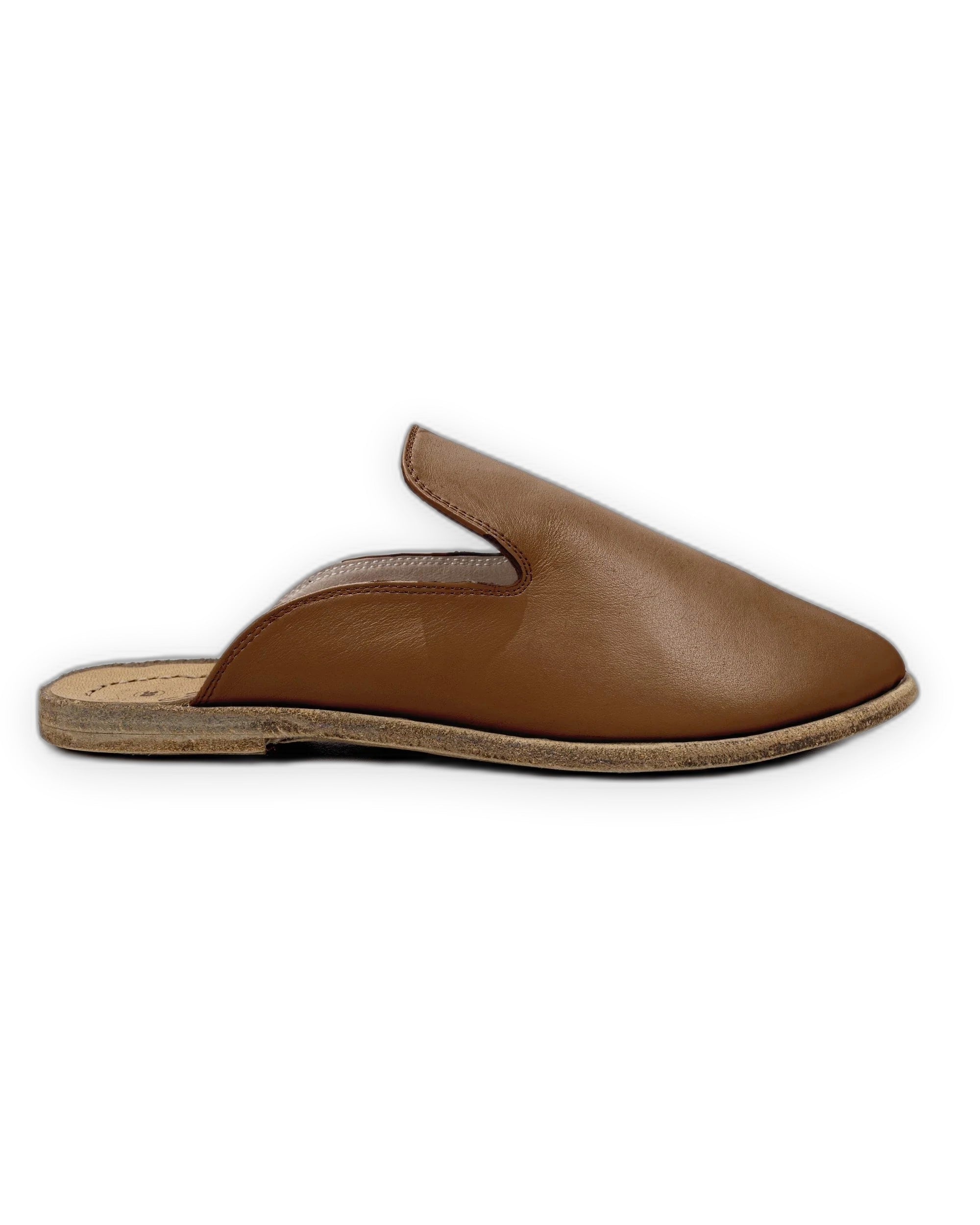 Side view Dark Tan Pointed Toe Mules - Calf Leather Zero Drop | Bespoky