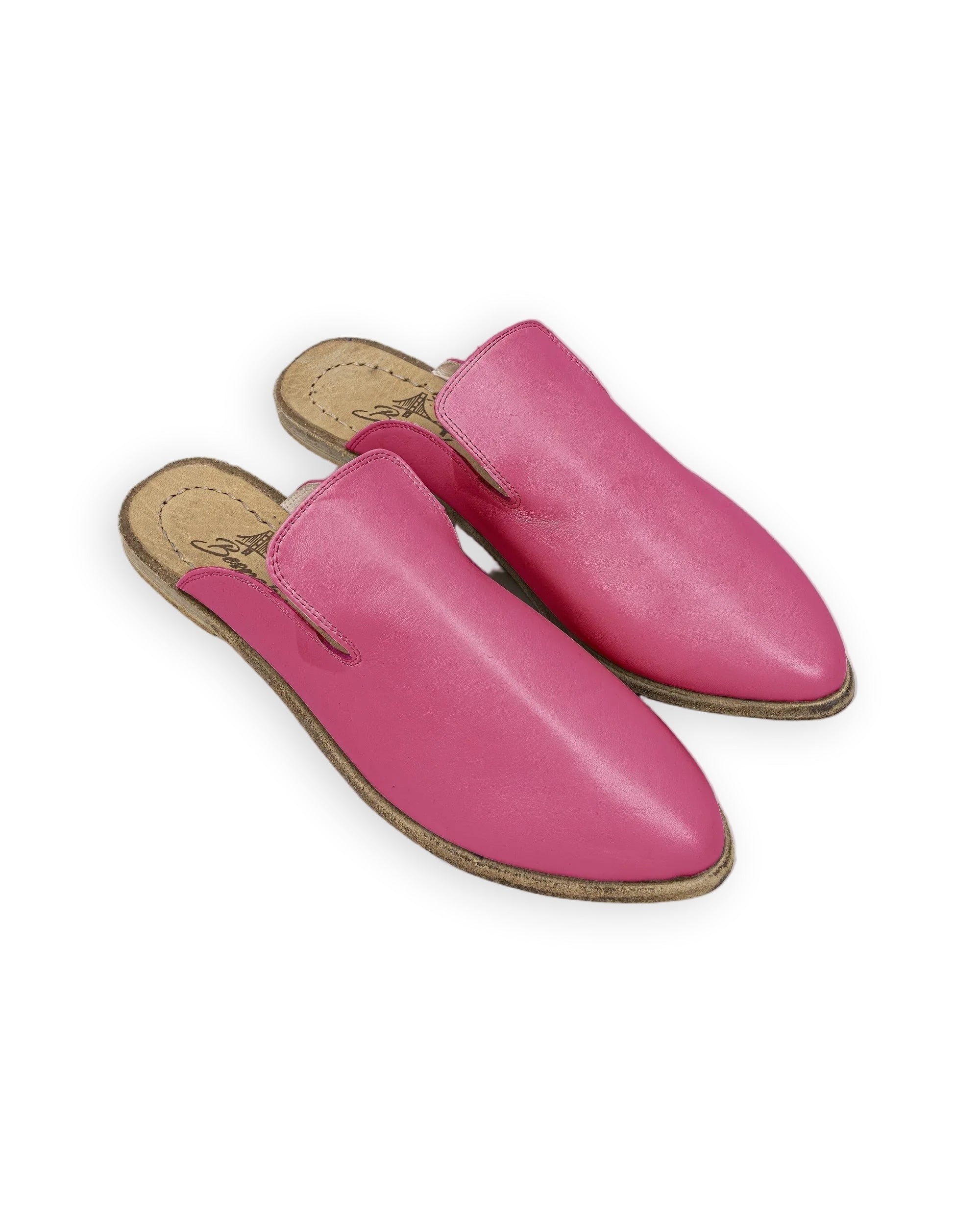 Women's Fuchsia Pointed Toe Mules - Handcrafted Calf Leather Wide Toe Box | Bespoky