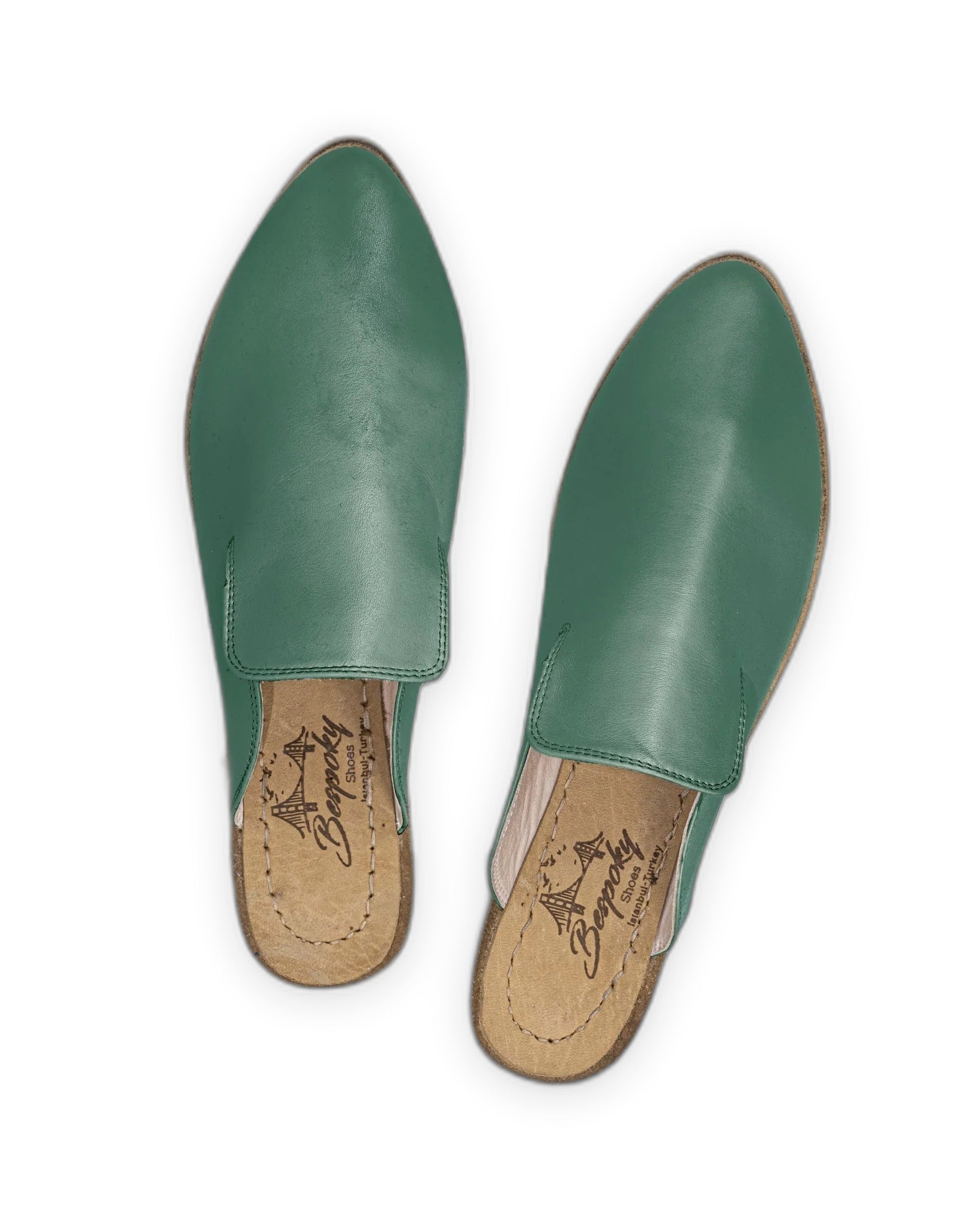 Side view Green Pointed Toe Mules - Calf Leather Zero Drop | Bespoky