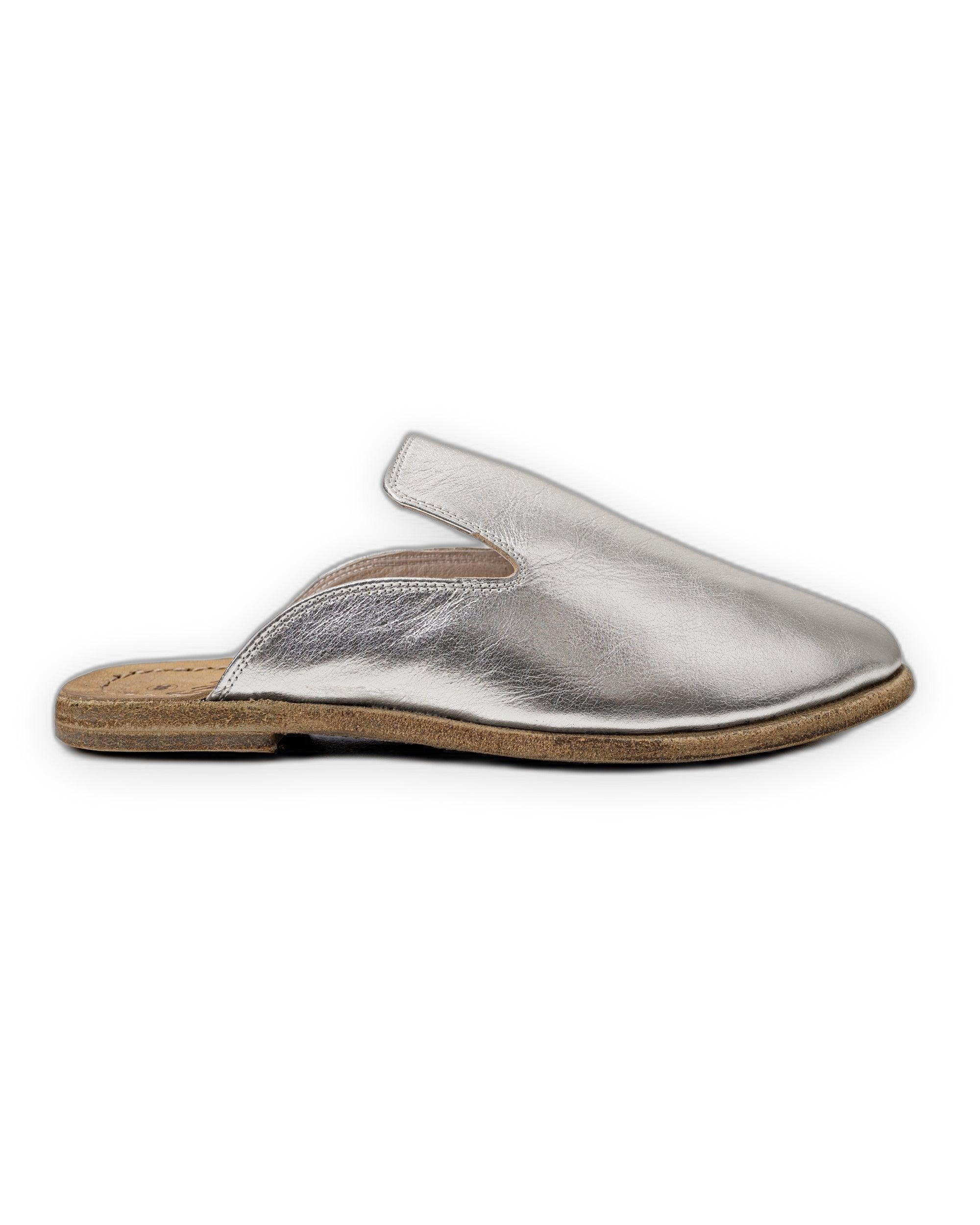 Side view Silver Pointed Toe Mules - Calf Leather Zero Drop | Bespoky