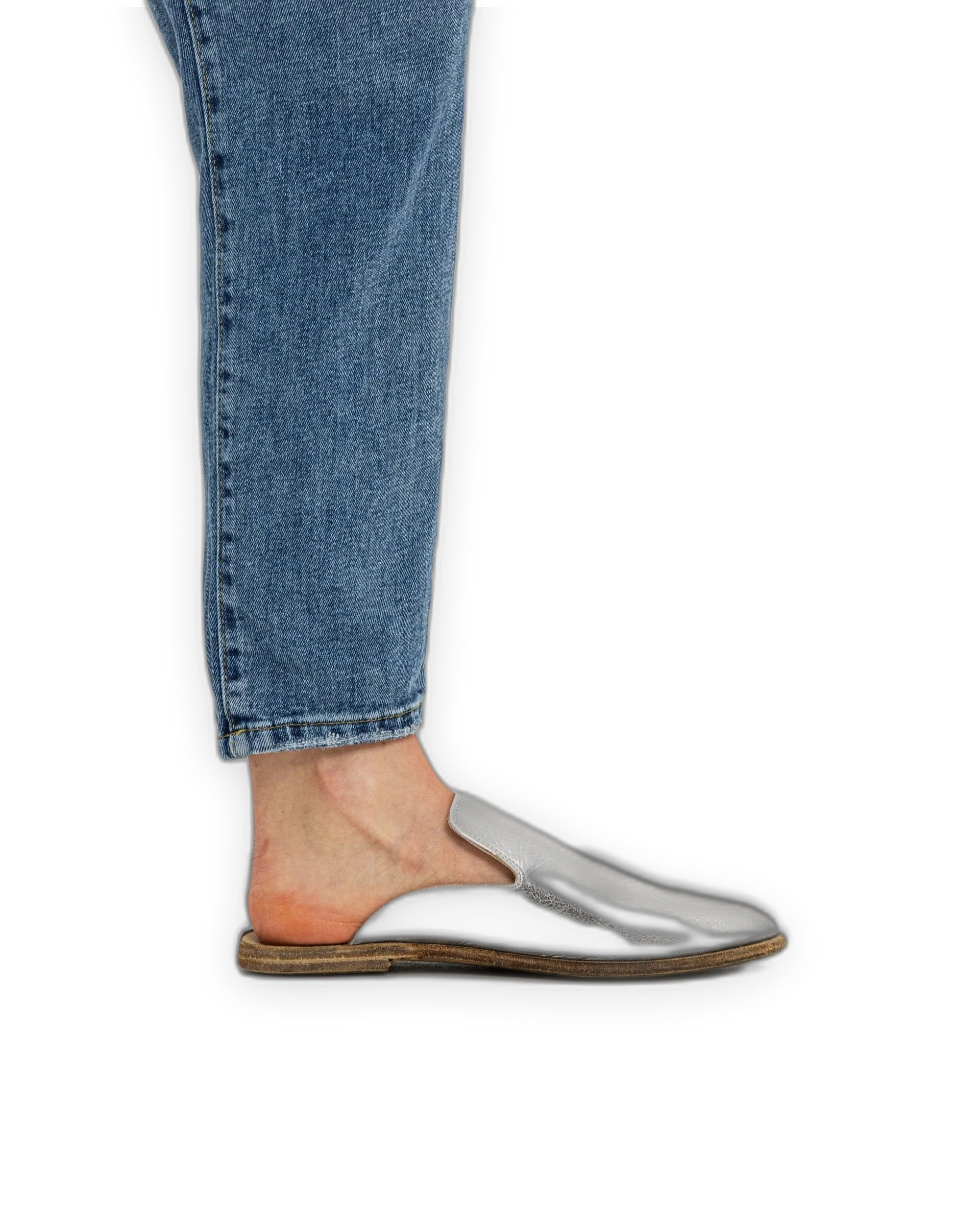 Pair Silver Pointed Toe Mules - Barefoot Wide Toe Calf Leather | Bespoky