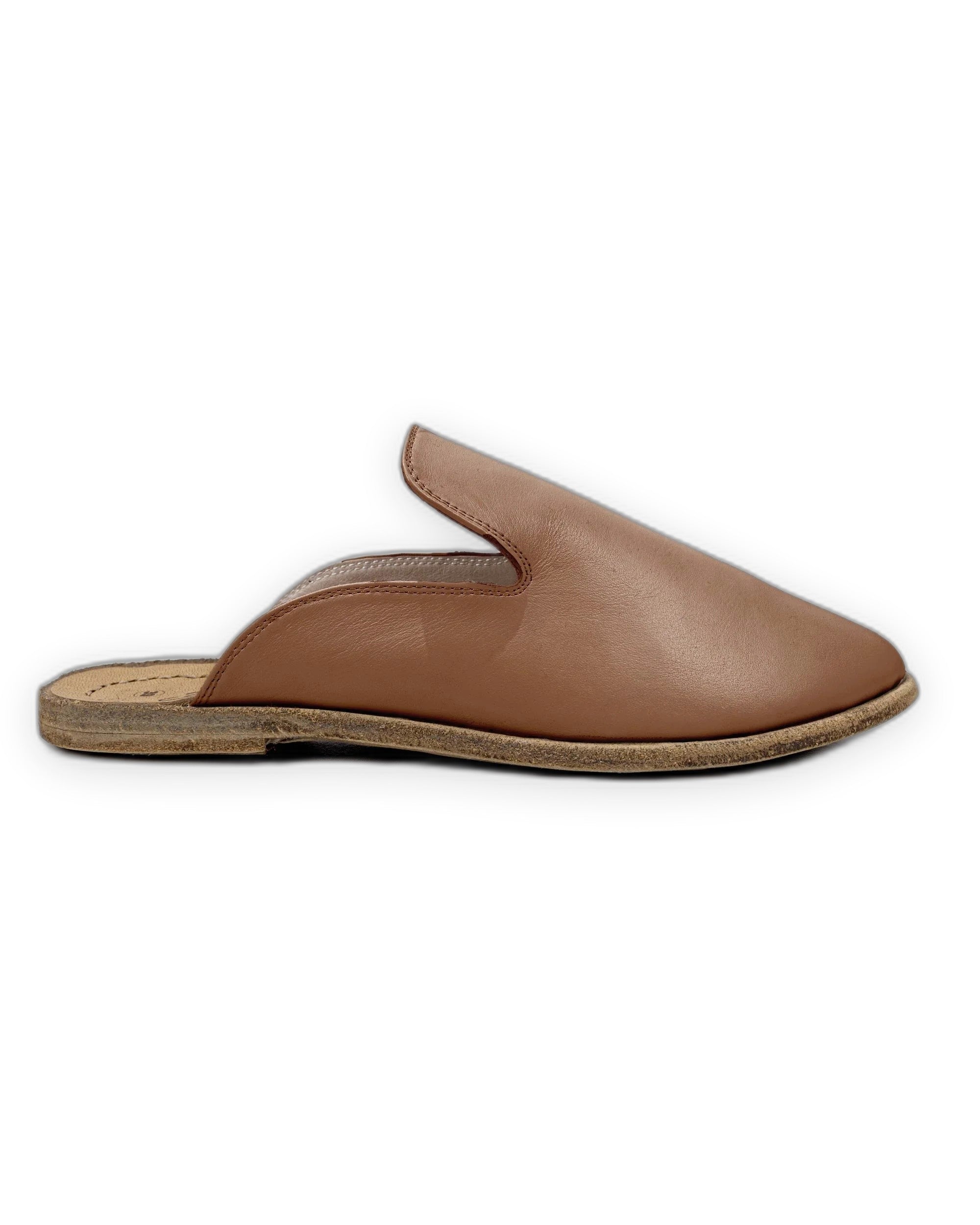 Detail Tan Pointed Toe Mules - Handcrafted Calf Leather Turkey | Bespoky